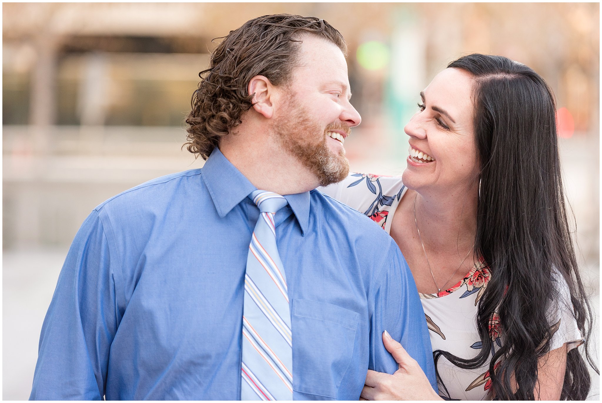Gallivan Center Downtown Salt Lake CIty Engagement | Couple laughing | Jessie and Dallin Photography