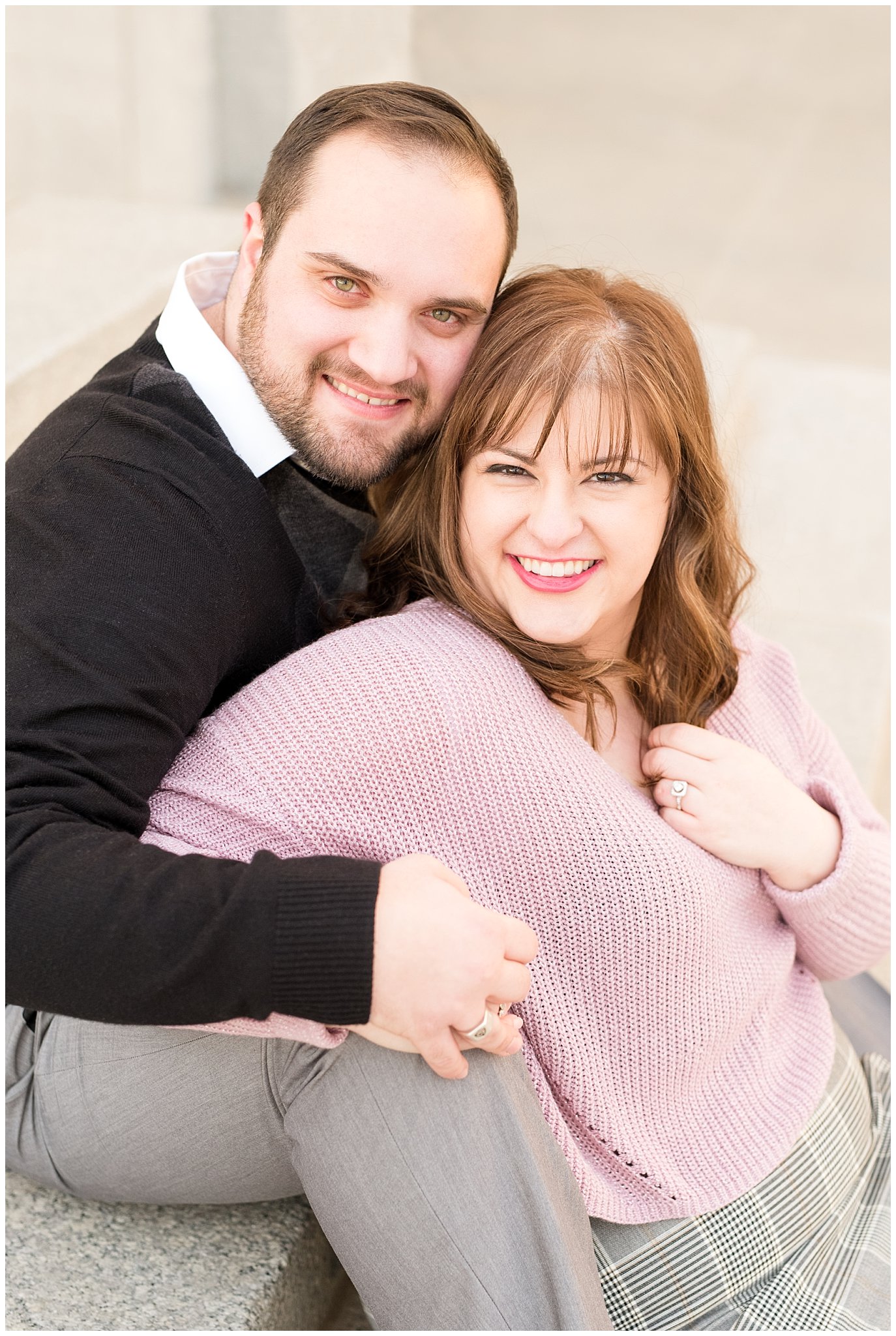 Utah State Capitol Building engagement | Couple smiling at the camera | Jessie and Dallin Photography