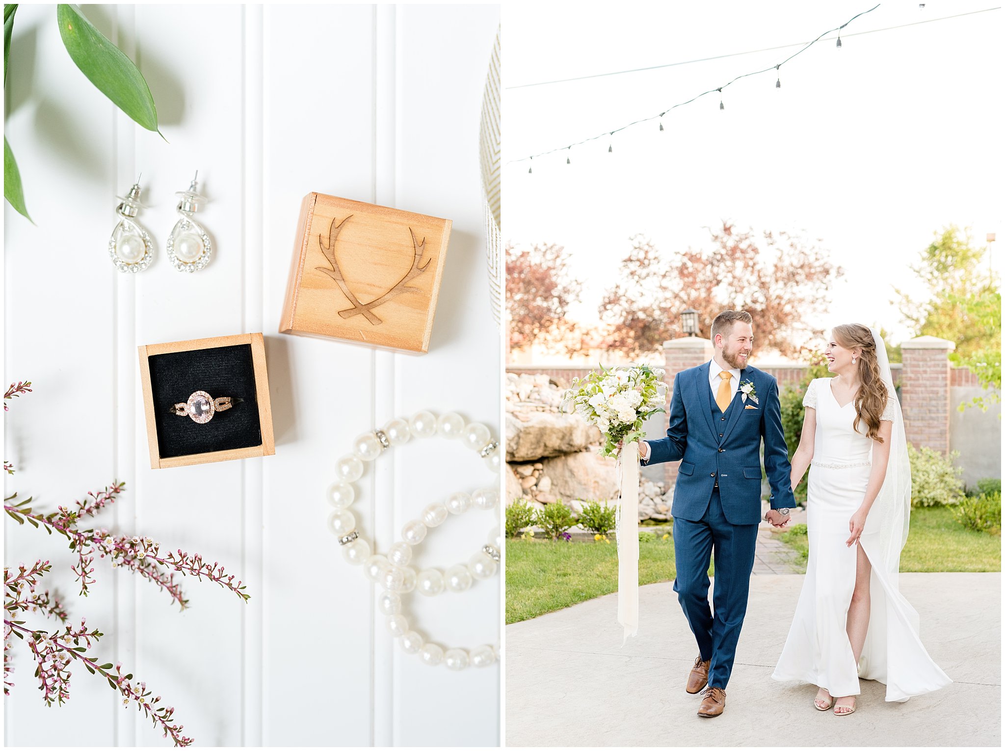 Talia Event Center wedding | Bride and groom walking | Wedding details and rings | Jessie and Dallin Photography