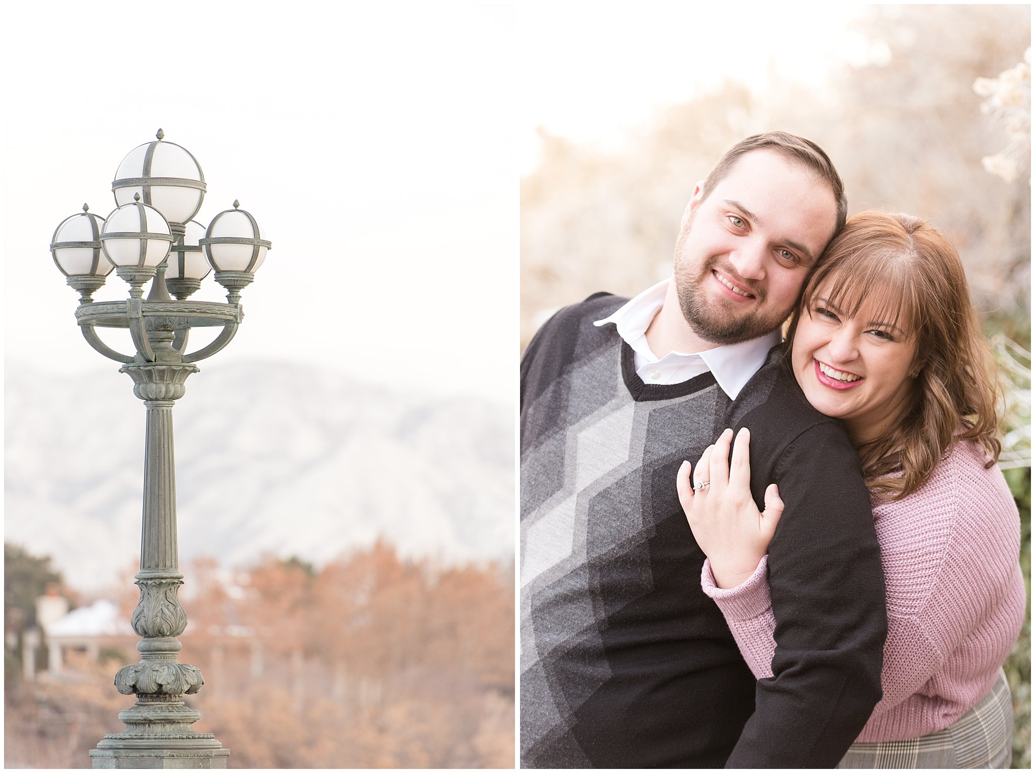 Couple smiling at the camera at Memory Grove | Winter Engagement at Mueller Park and the Utah State Capitol | Jessie and Dallin Photography