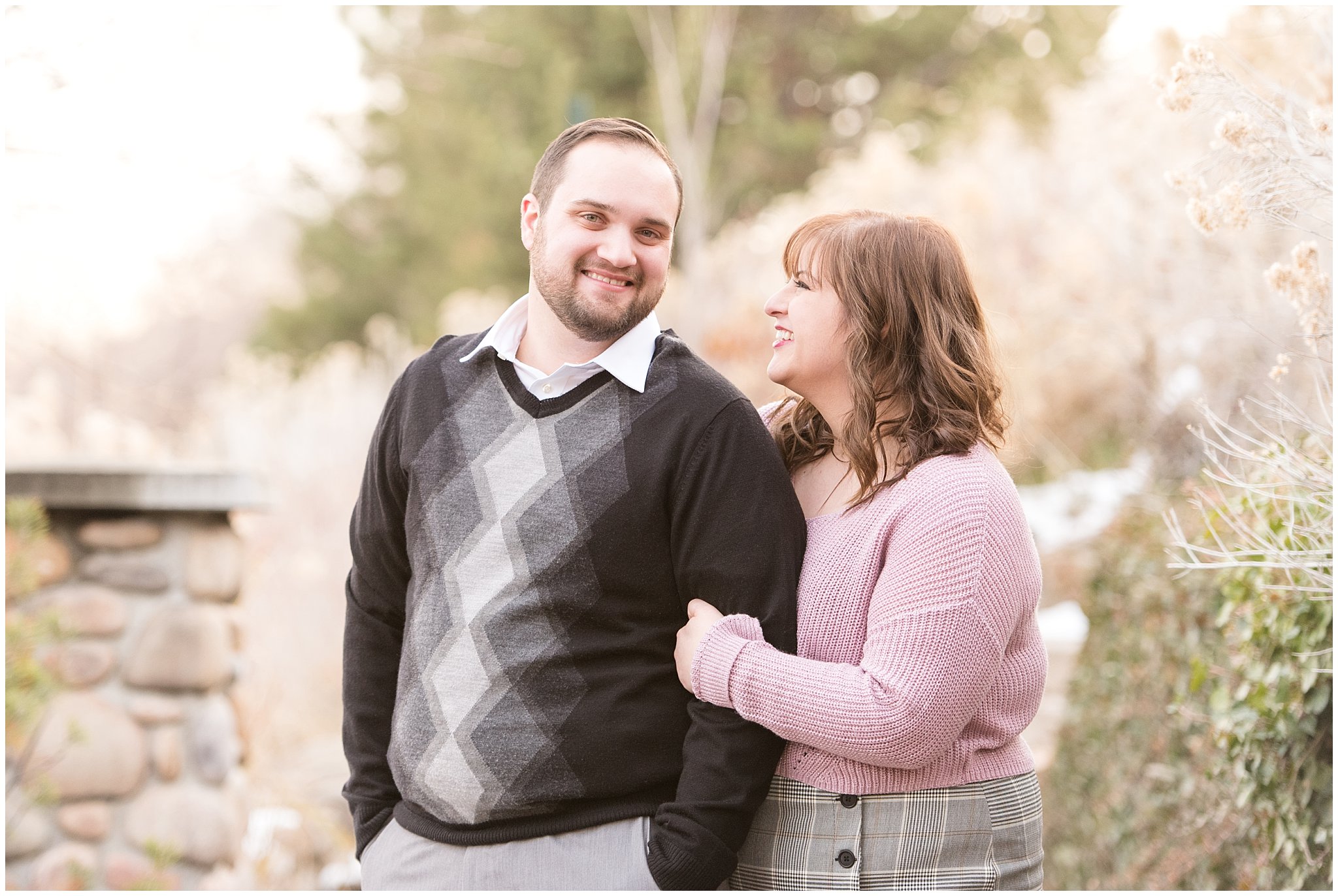 Girl smiling at her guy at Memory Grove | Winter Engagement at Mueller Park and the Utah State Capitol | Jessie and Dallin Photography