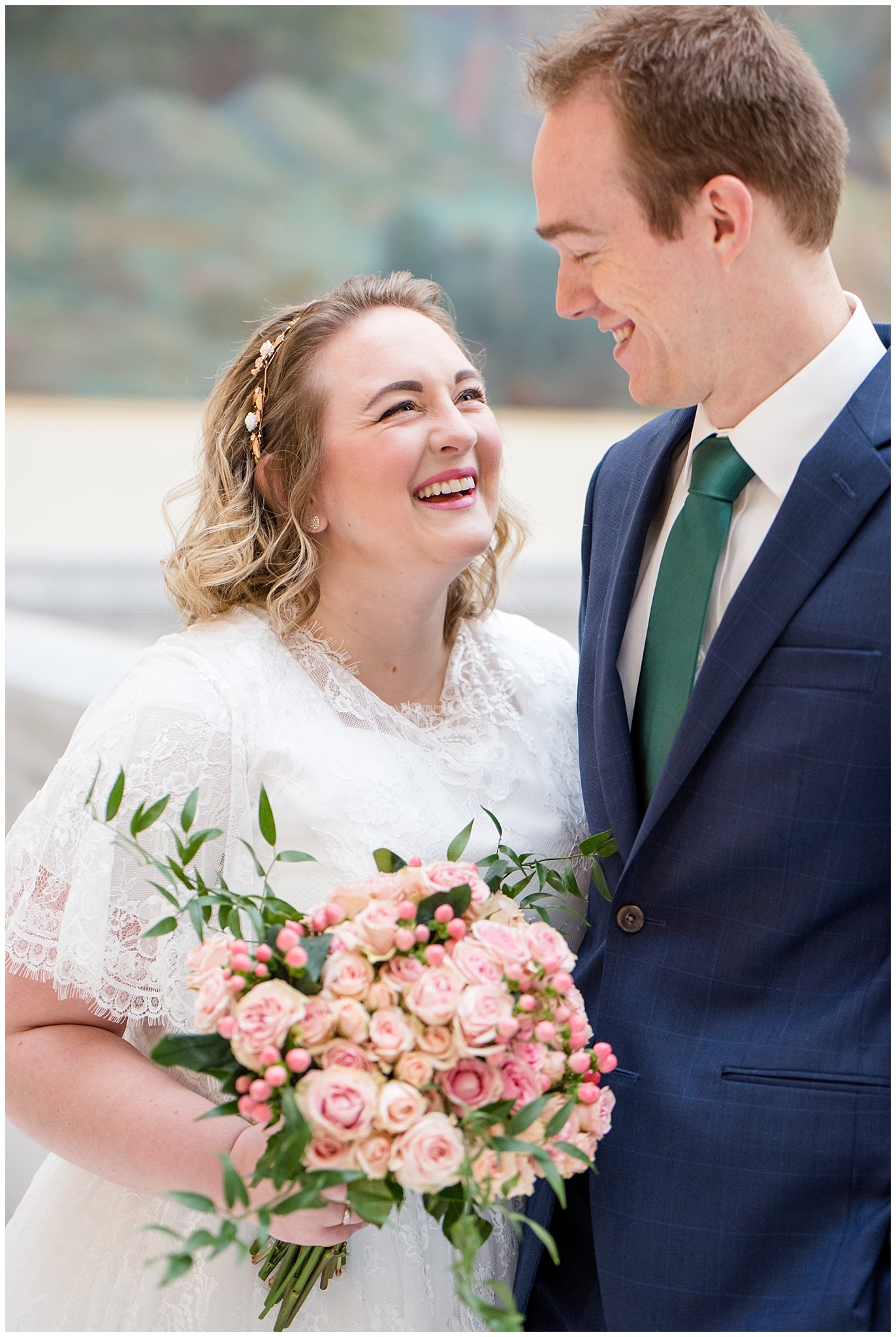 Bride laughing at groom inside of capitol building | Winter Formals at the Utah State Capitol | Utah Wedding Photography