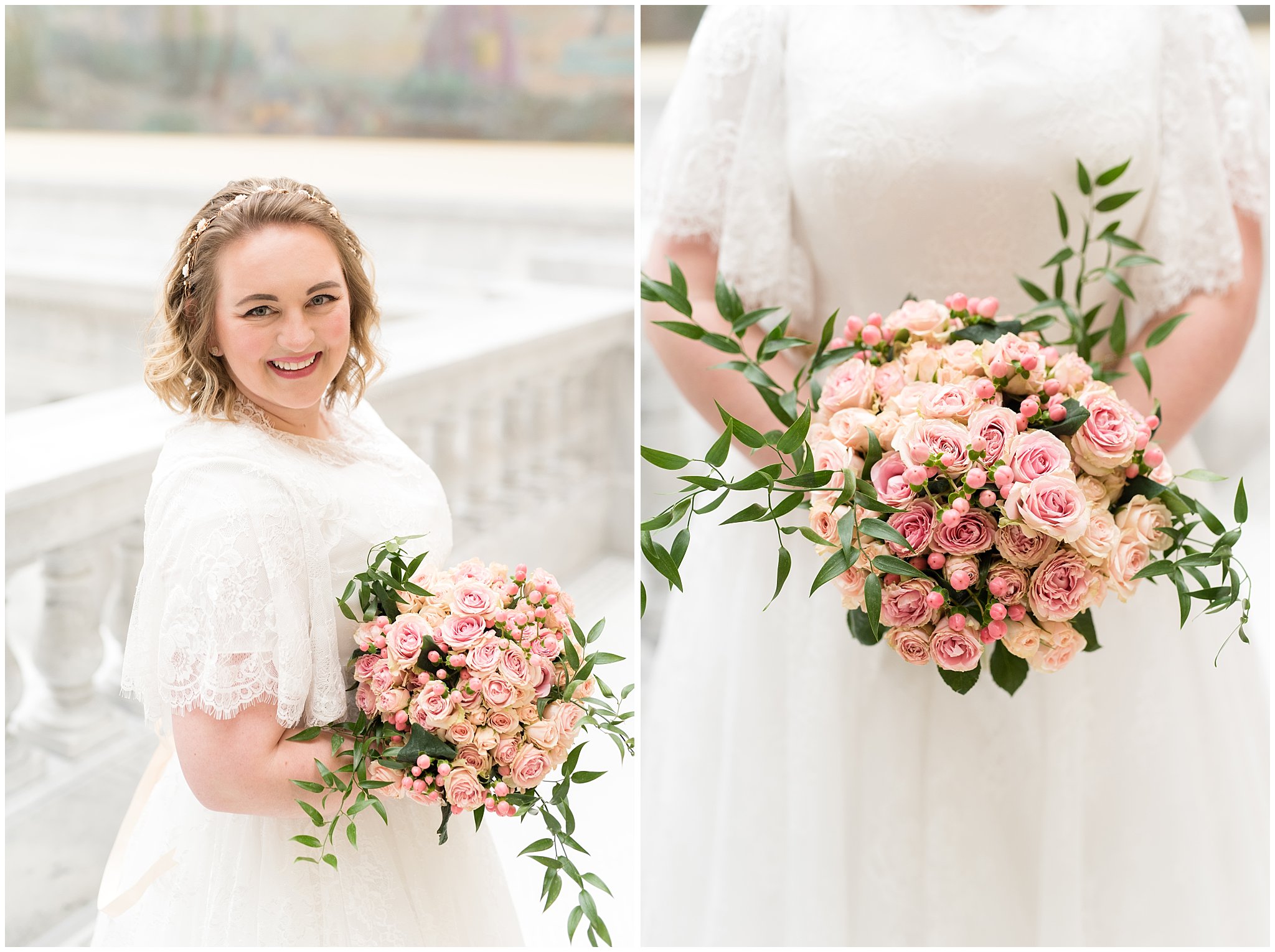 Bride holding bouquet inside capitol building | Winter Formals at the Utah State Capitol | Utah Wedding Photography