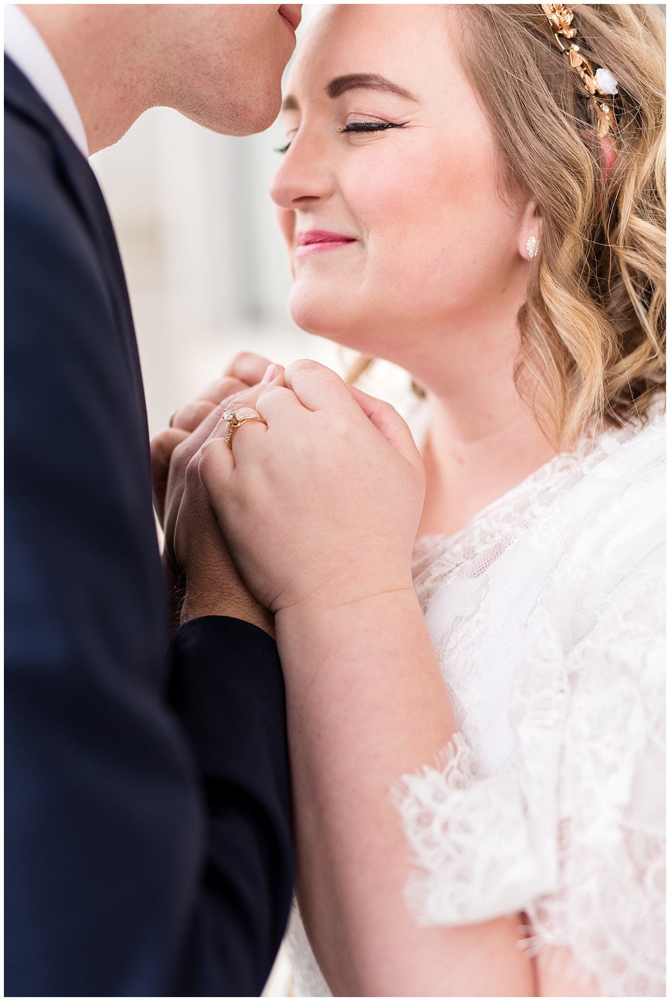 Groom kisses bride on the forehead | Winter Formals at the Utah State Capitol | Utah Wedding Photography