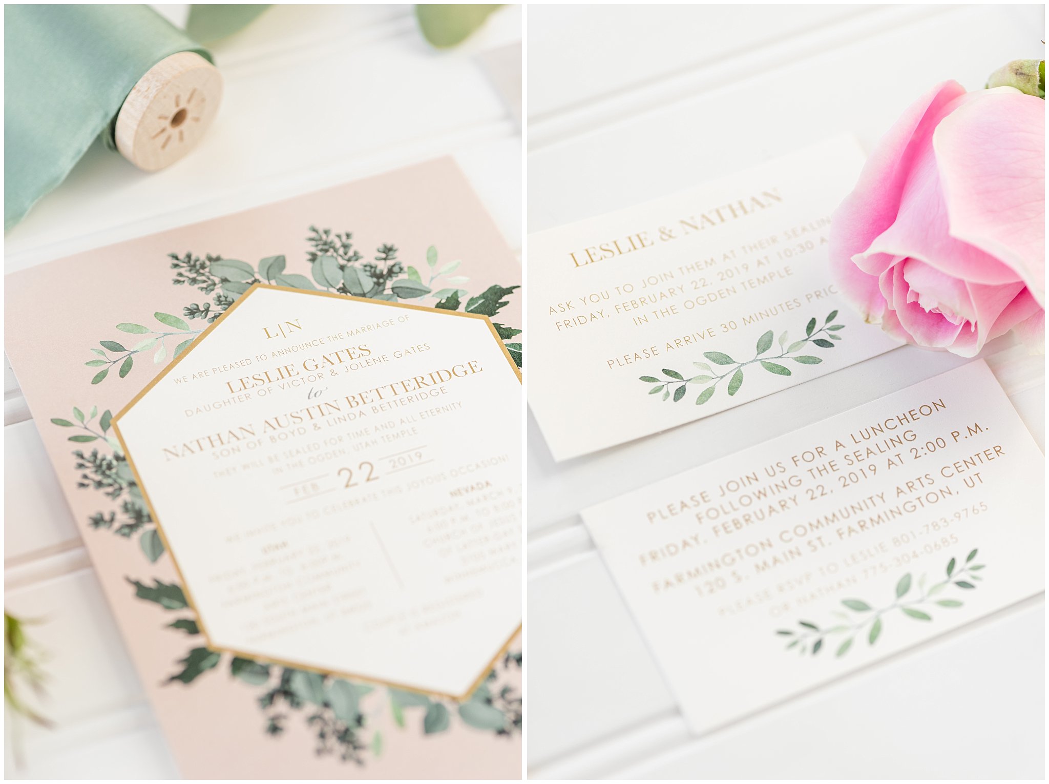 Sage green invitation suite | Ogden Temple Wedding | Jessie and Dallin Photography
