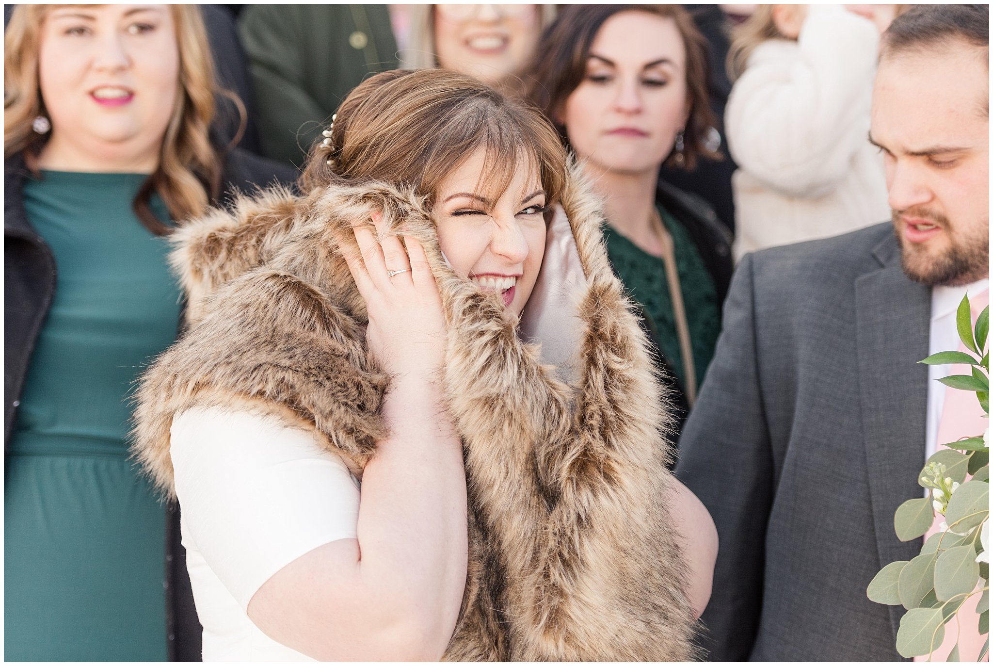 Fun bride during winter wedding | Ogden Temple Wedding | Jessie and Dallin Photography