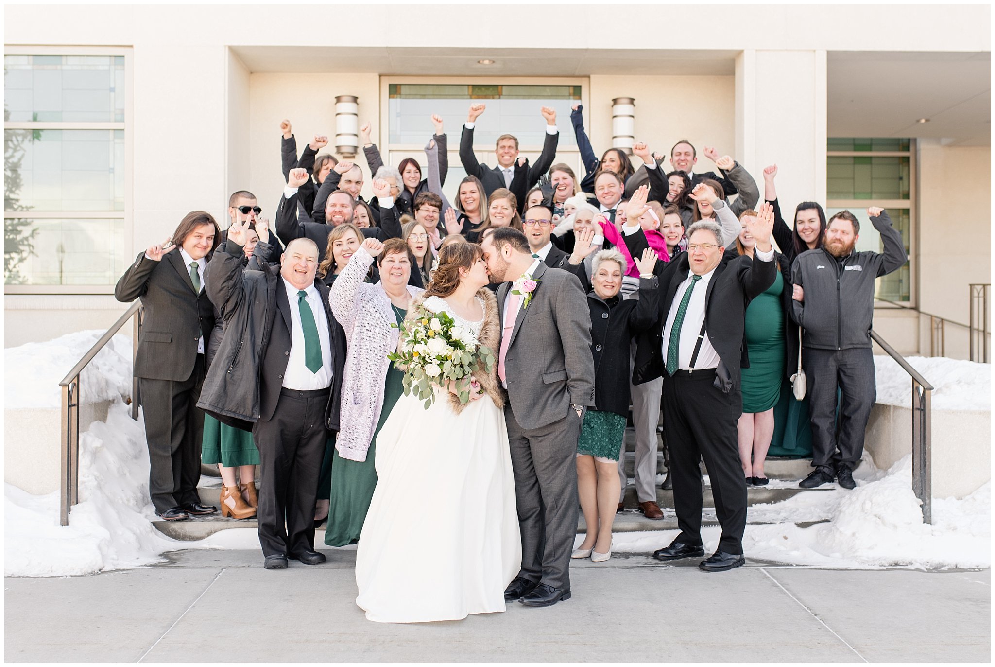 Cheers and couple kisses | Ogden Temple Wedding | Jessie and Dallin Photography