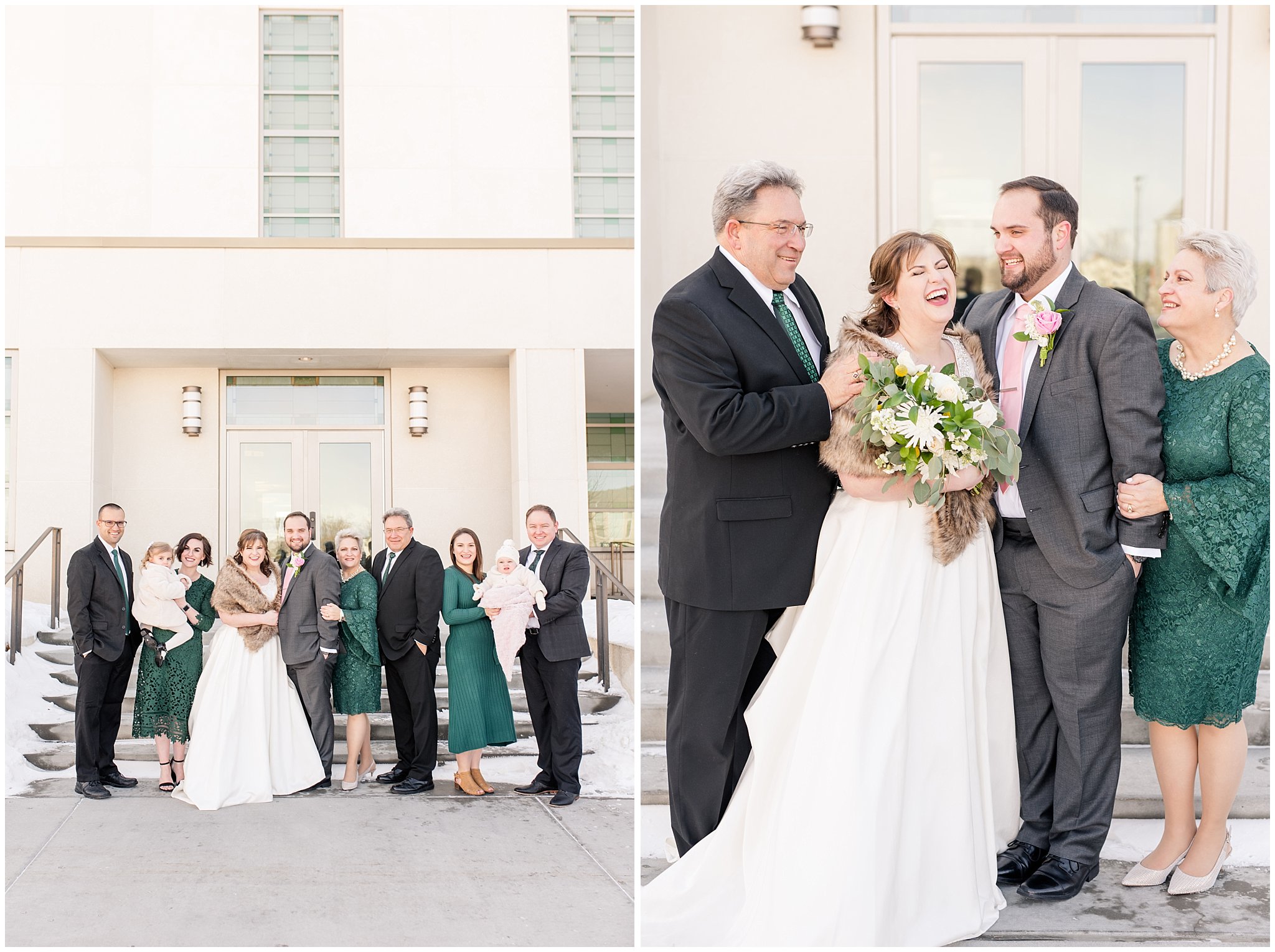 Bride and groom with family | Ogden Temple Wedding | Jessie and Dallin Photography