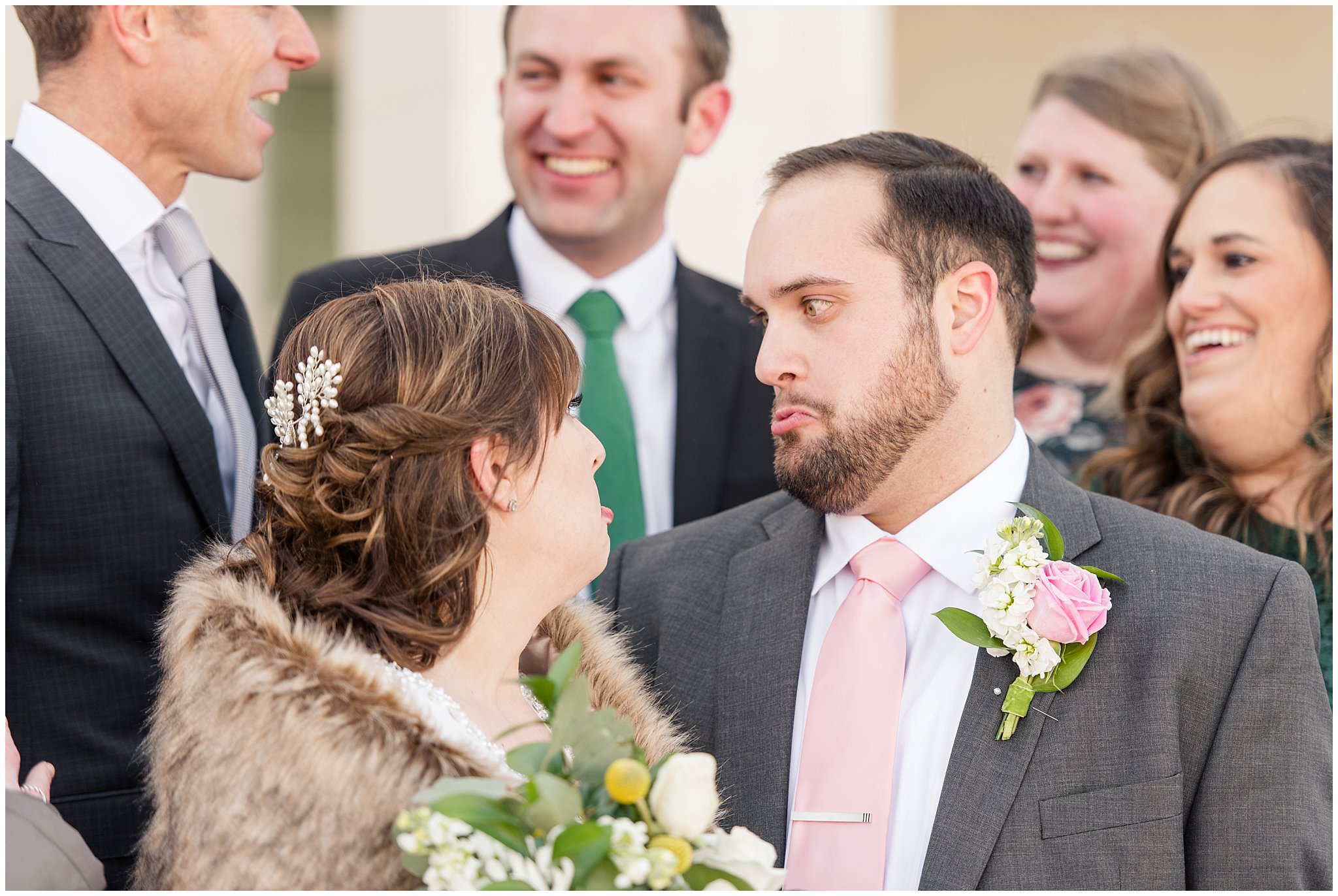 Goofy faces from bride and groom | Ogden Temple Wedding | Jessie and Dallin Photography