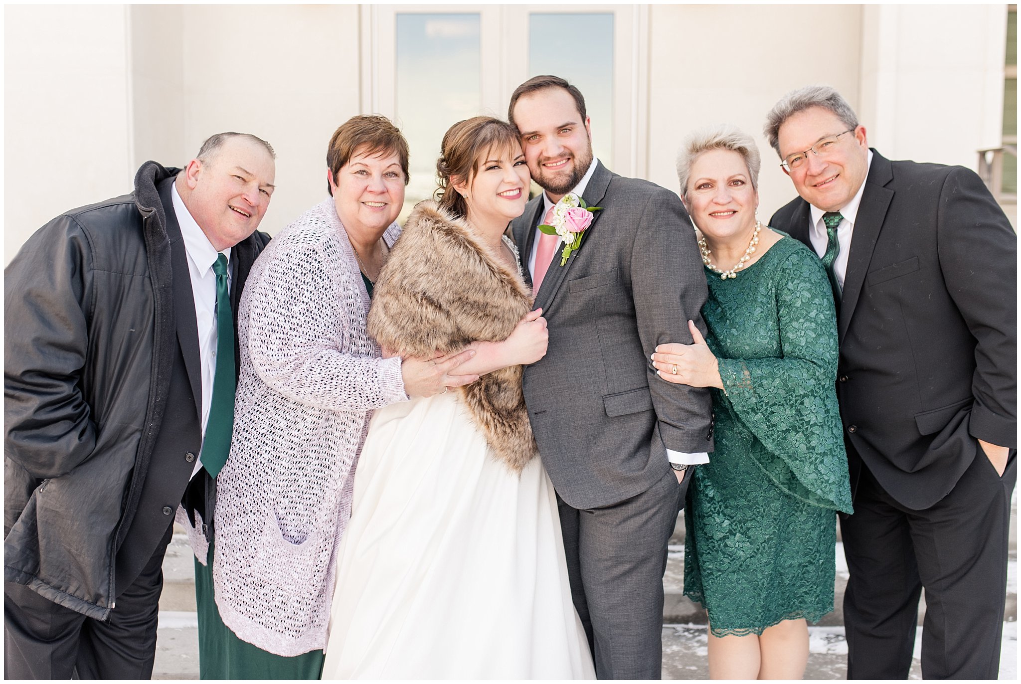 Bride and groom with parents | Ogden Temple Wedding | Jessie and Dallin Photography