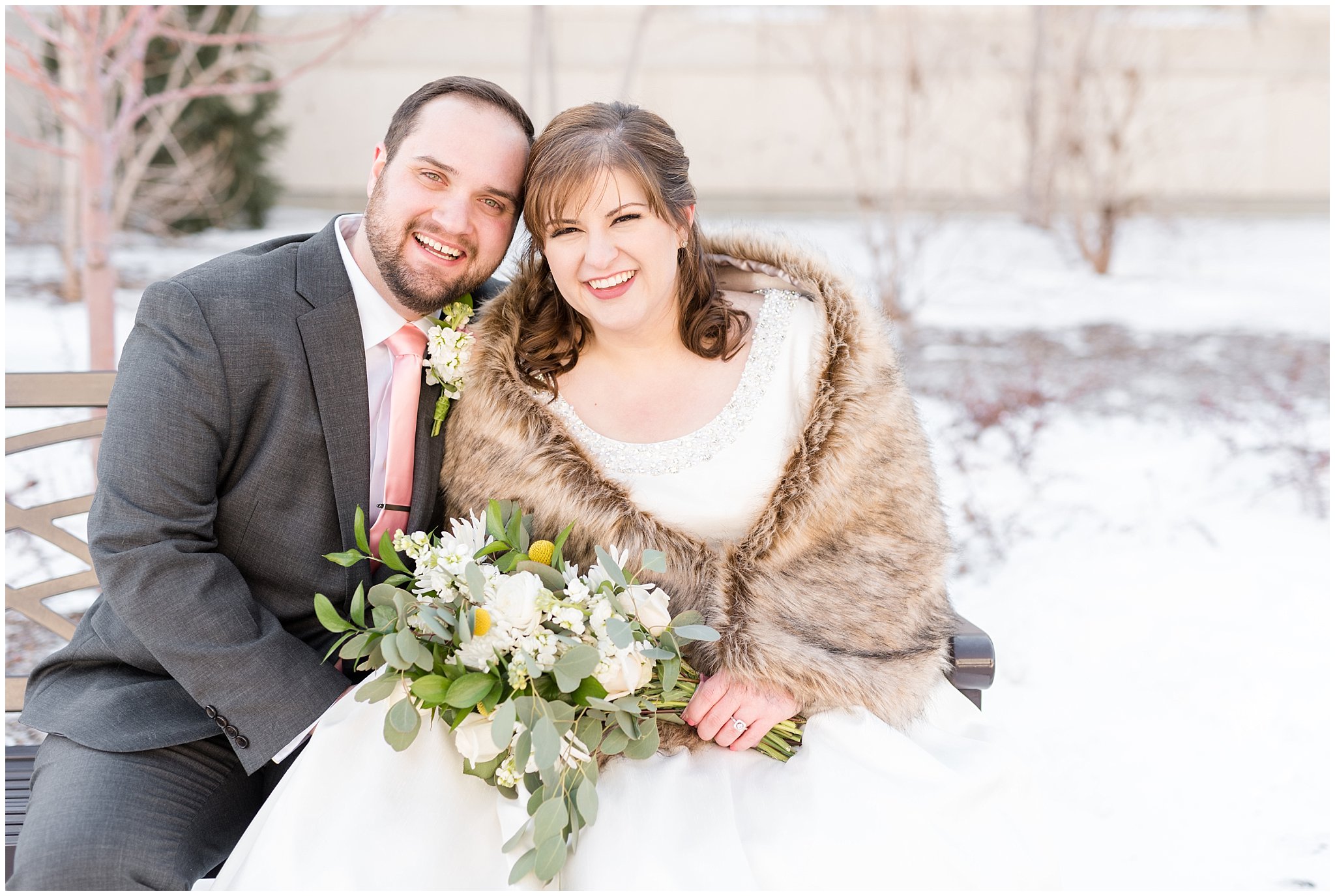 Bride and groom smiling | Ogden Temple Wedding | Jessie and Dallin Photography
