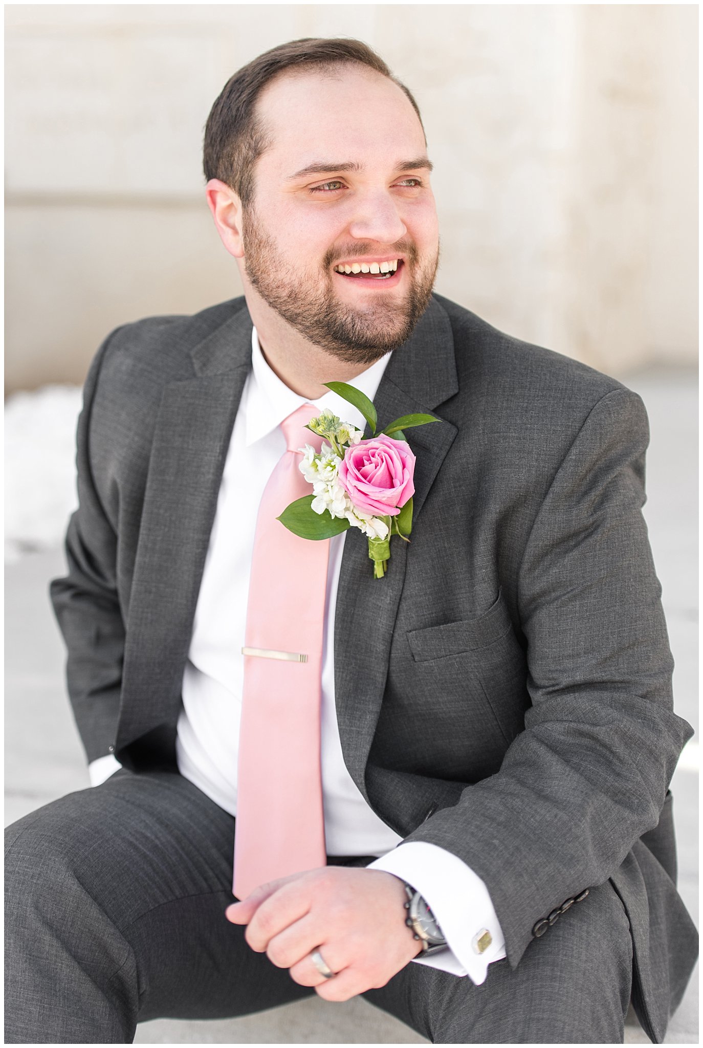 Groom portrait on the steps | Ogden Temple Wedding | Jessie and Dallin Photography