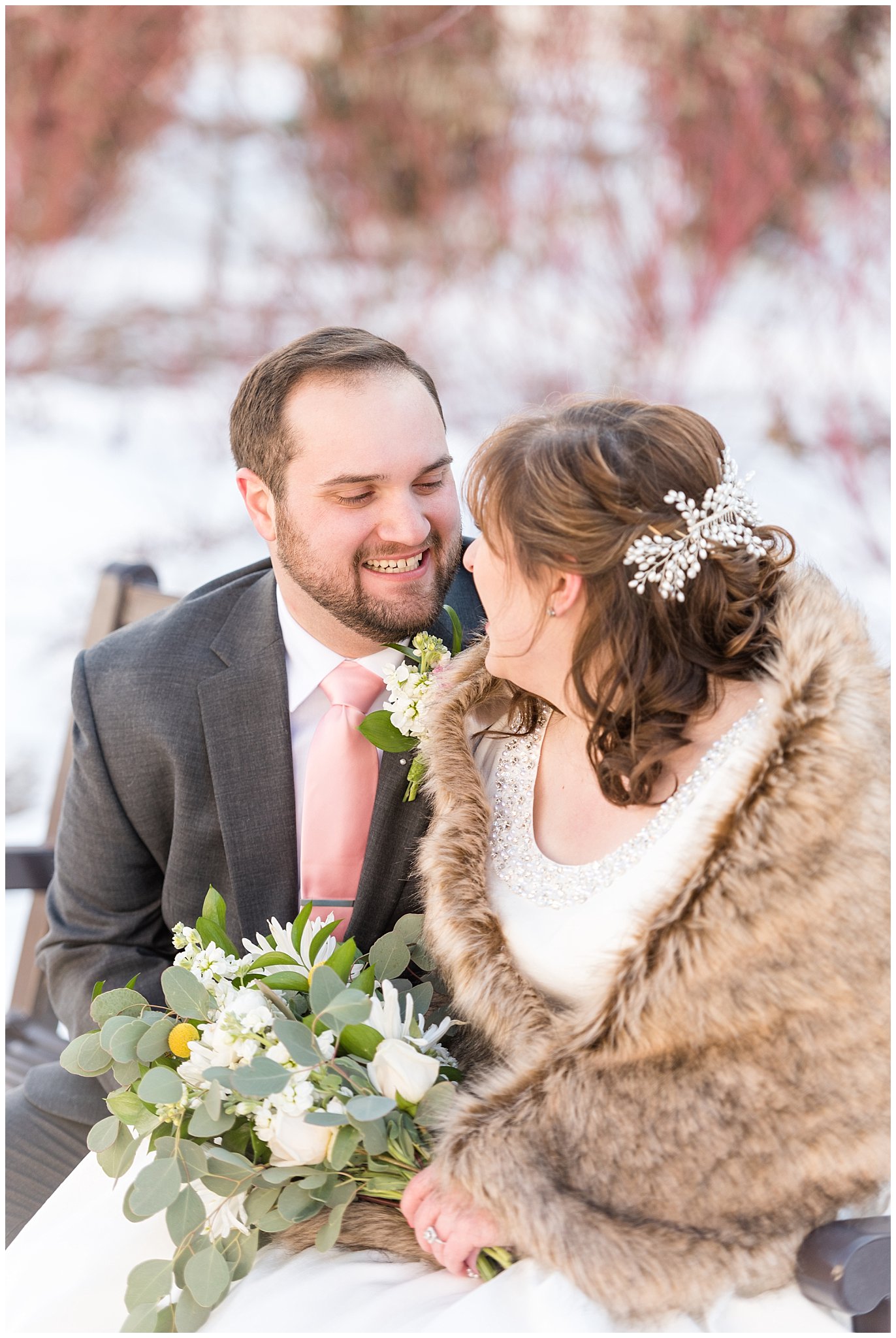 Groom laughing at Bride | Ogden Temple Wedding | Jessie and Dallin Photography