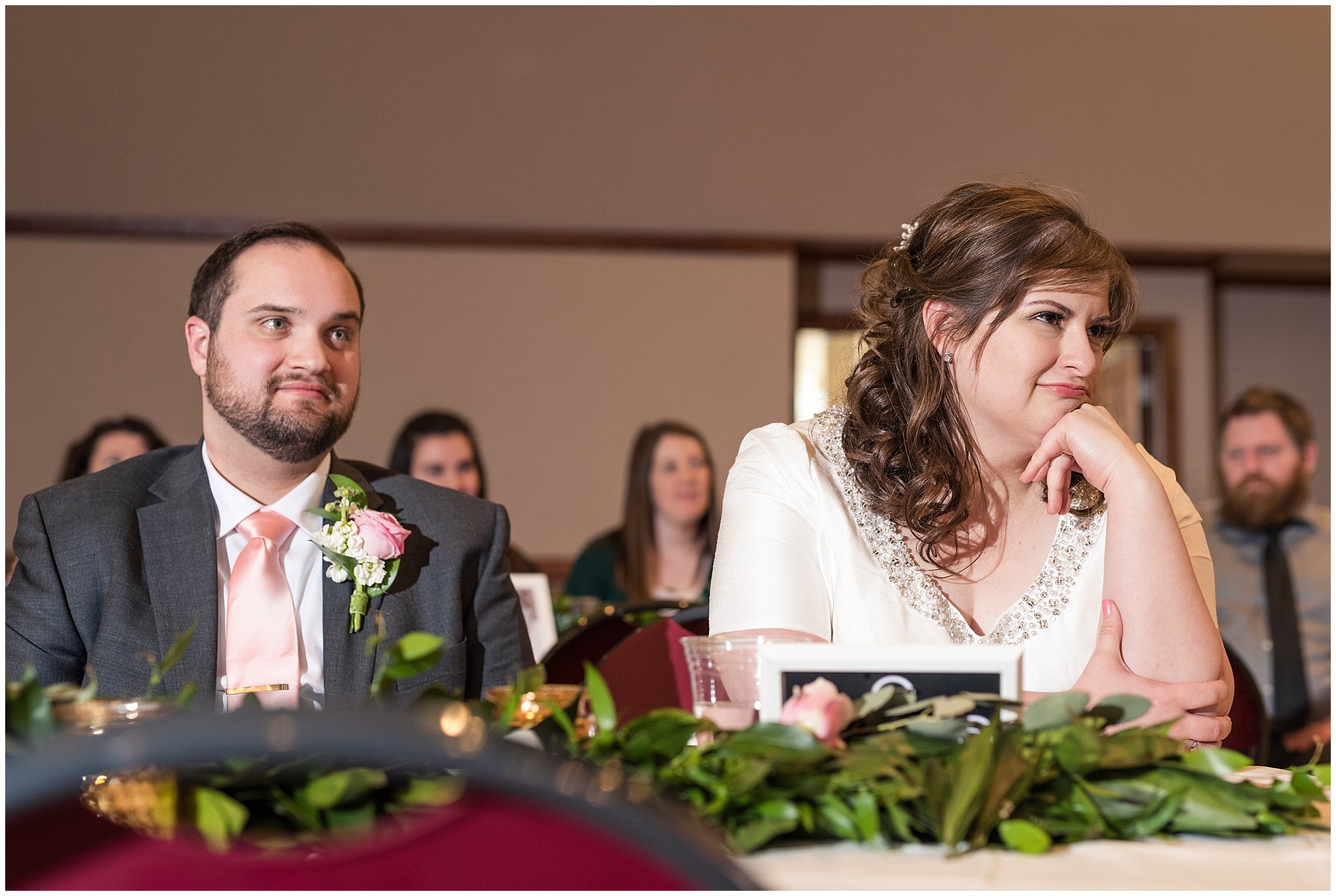 Bride and groom during toasts | Ogden Temple Wedding | Jessie and Dallin Photography