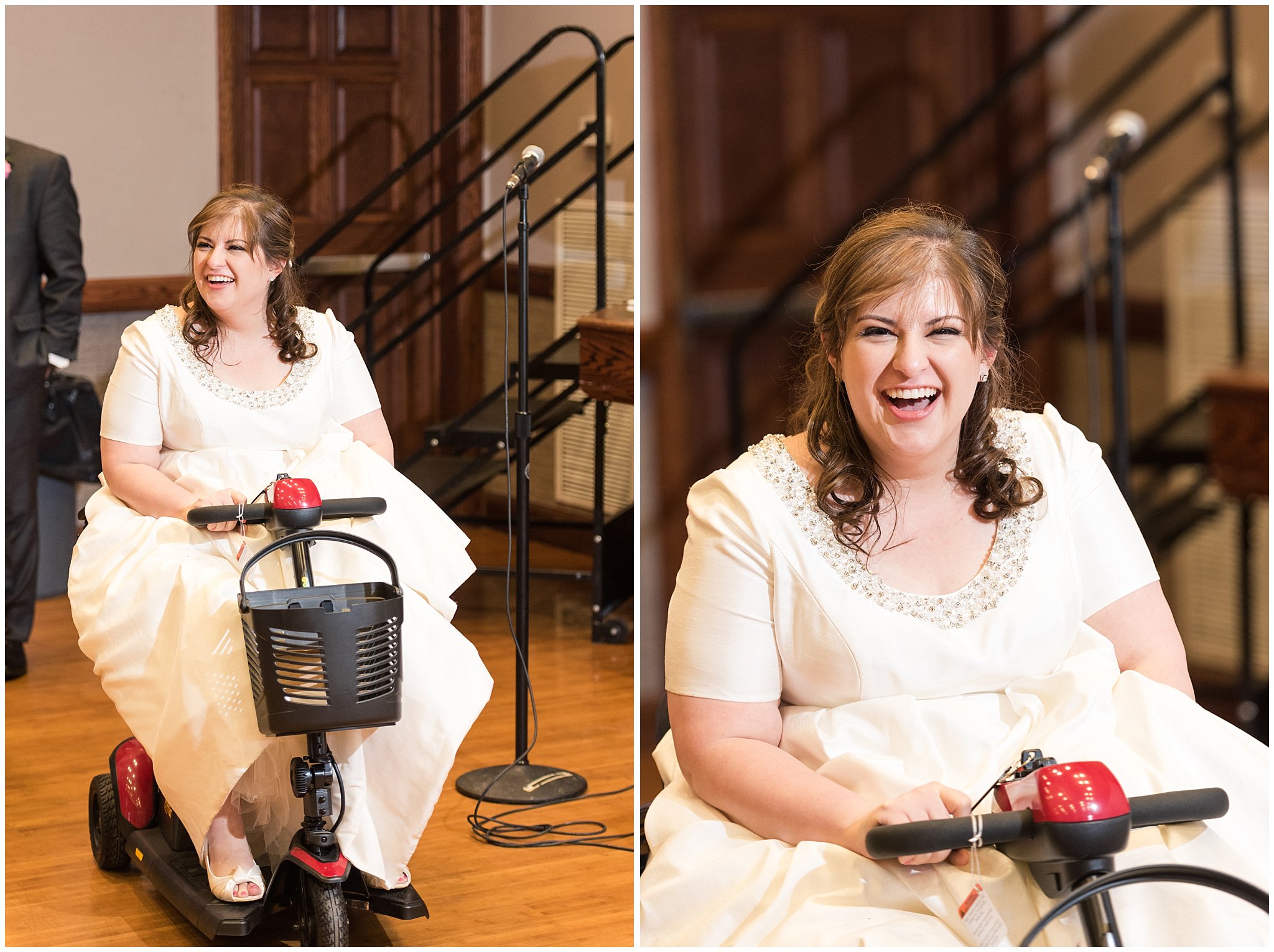 Bride having fun on scooter | Ogden Temple Wedding | Jessie and Dallin Photography