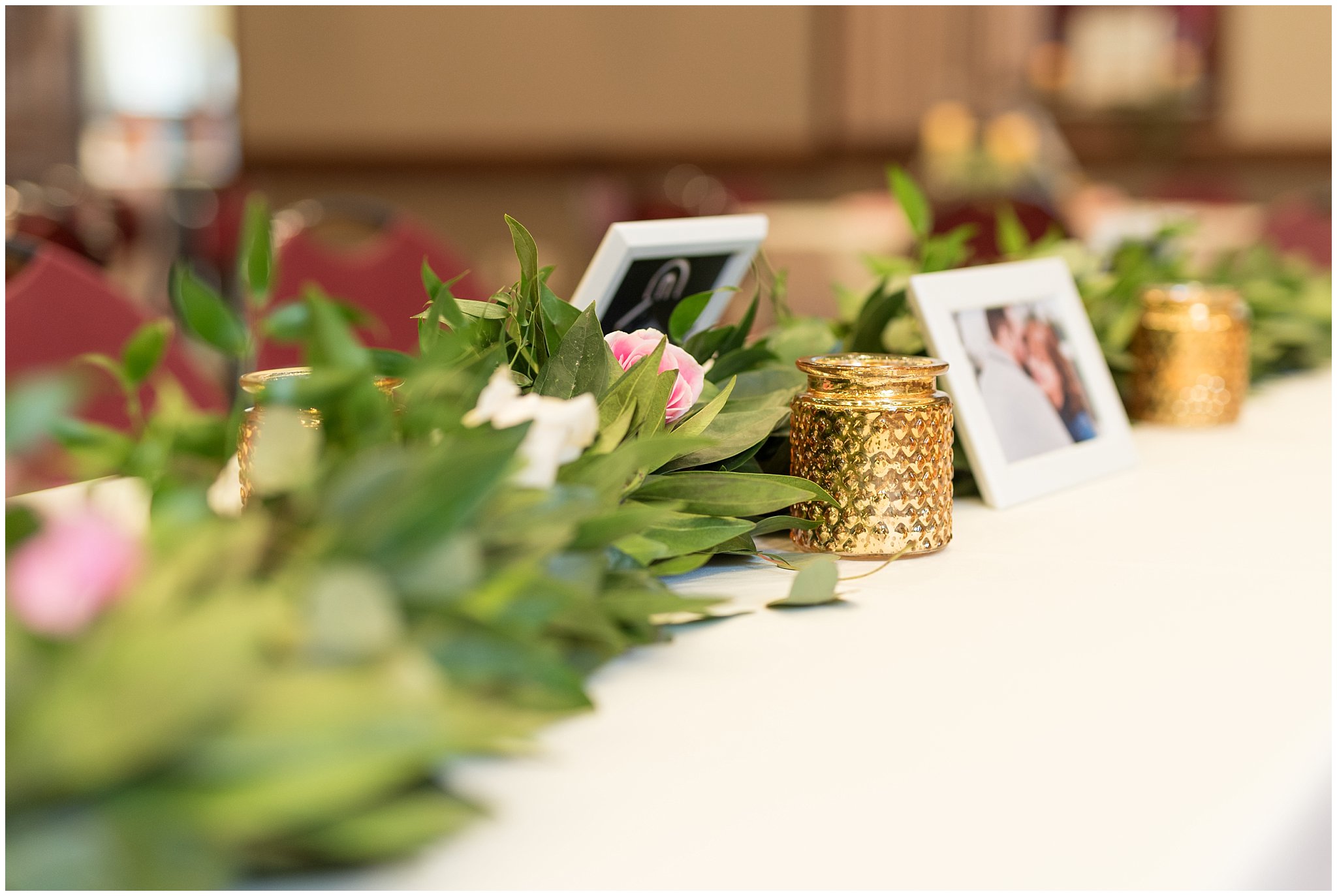 Table centerpieces with greens | Ogden Temple Wedding | Jessie and Dallin Photography