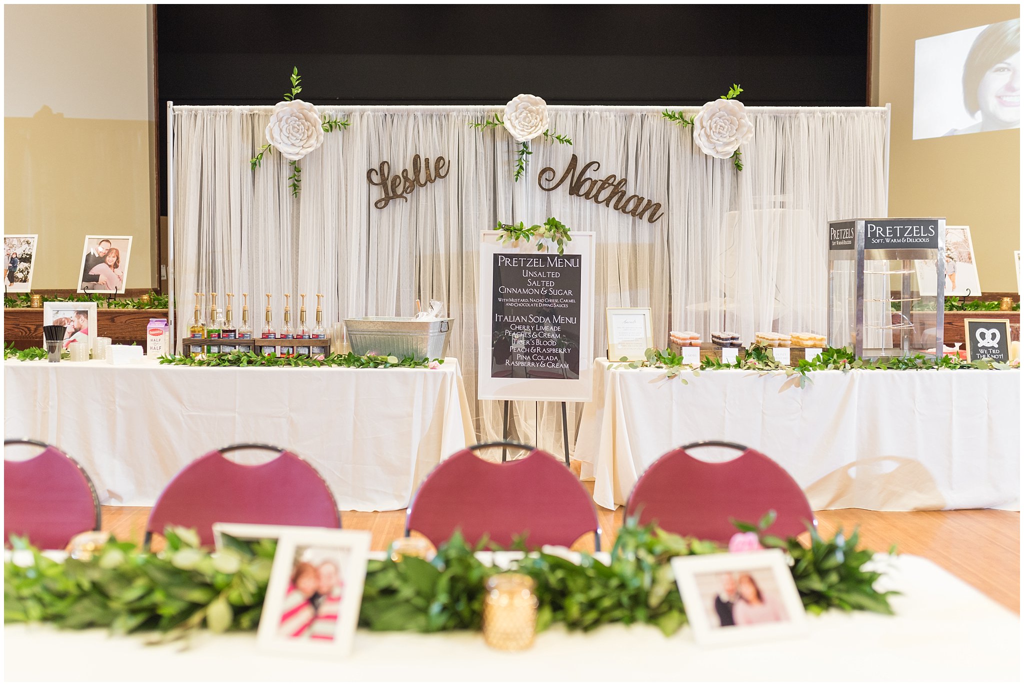 Bride and groom name backdrop | Ogden Temple Wedding | Jessie and Dallin Photography