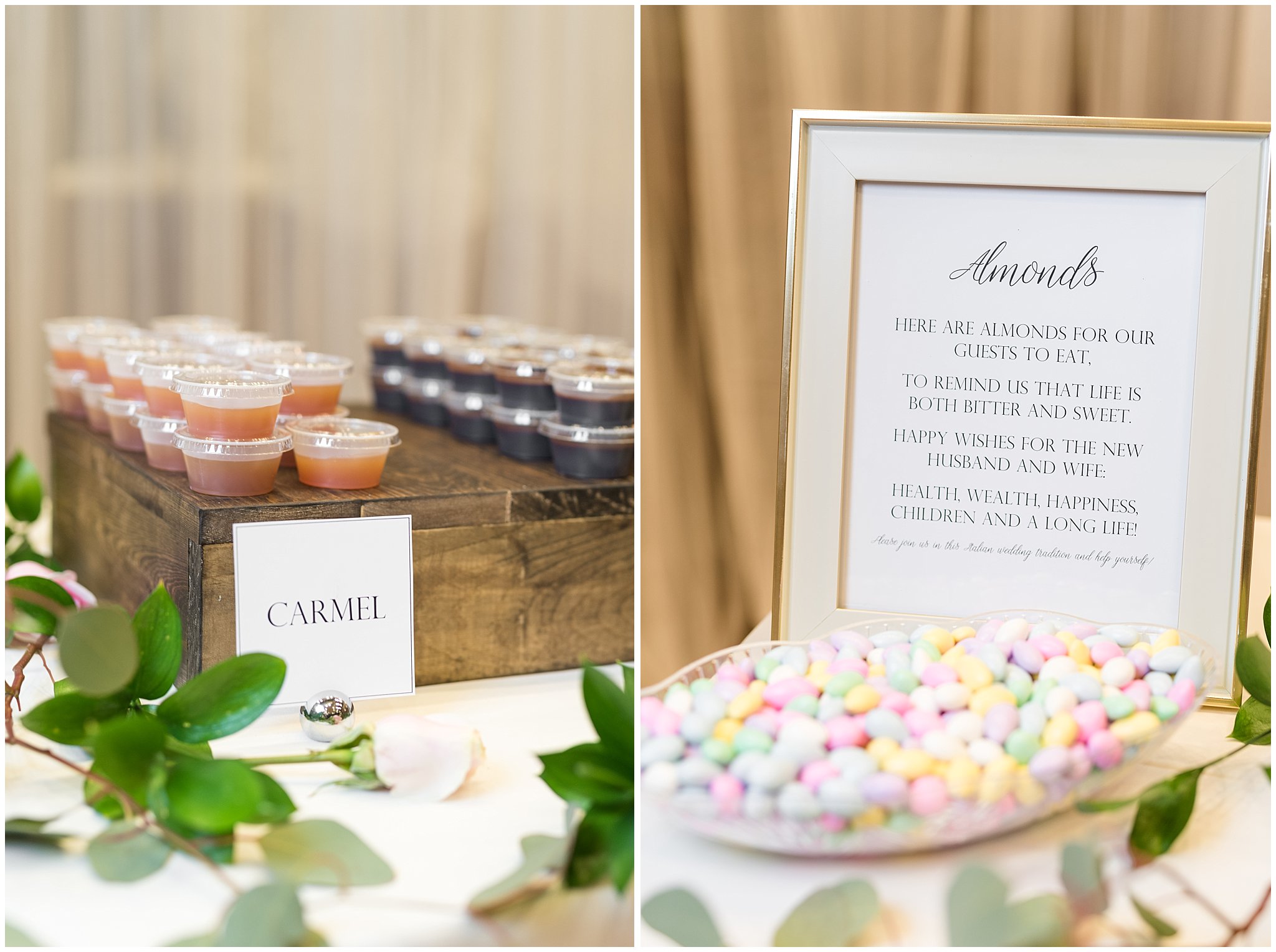Pretzel sauces and Almond treats sign | Ogden Temple Wedding | Jessie and Dallin Photography