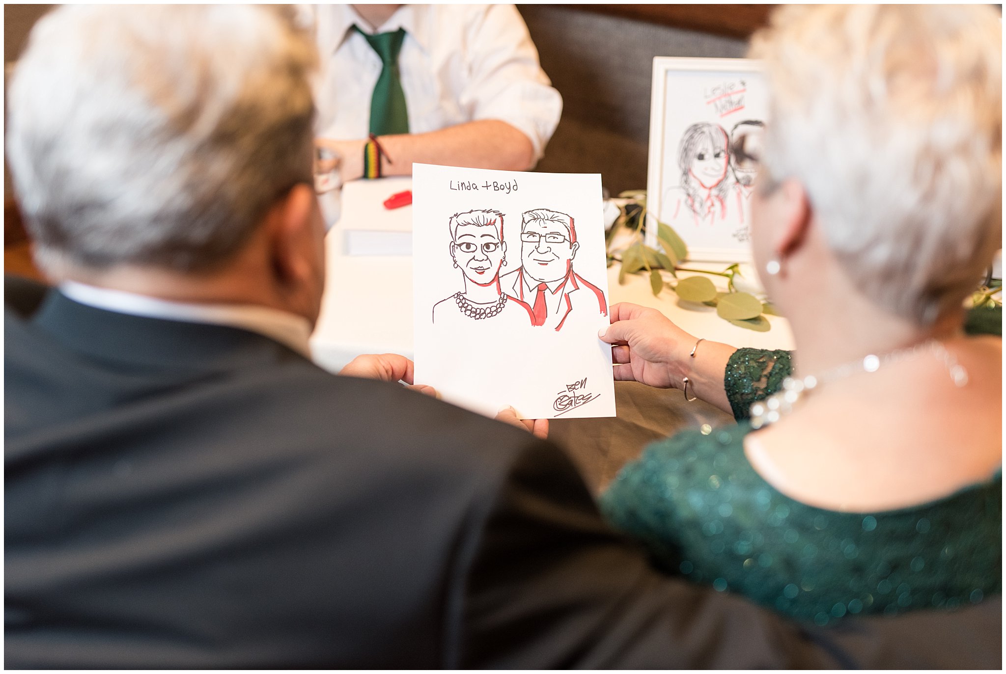 Caricatures drawn at wedding reception | Ogden Temple Wedding | Jessie and Dallin Photography