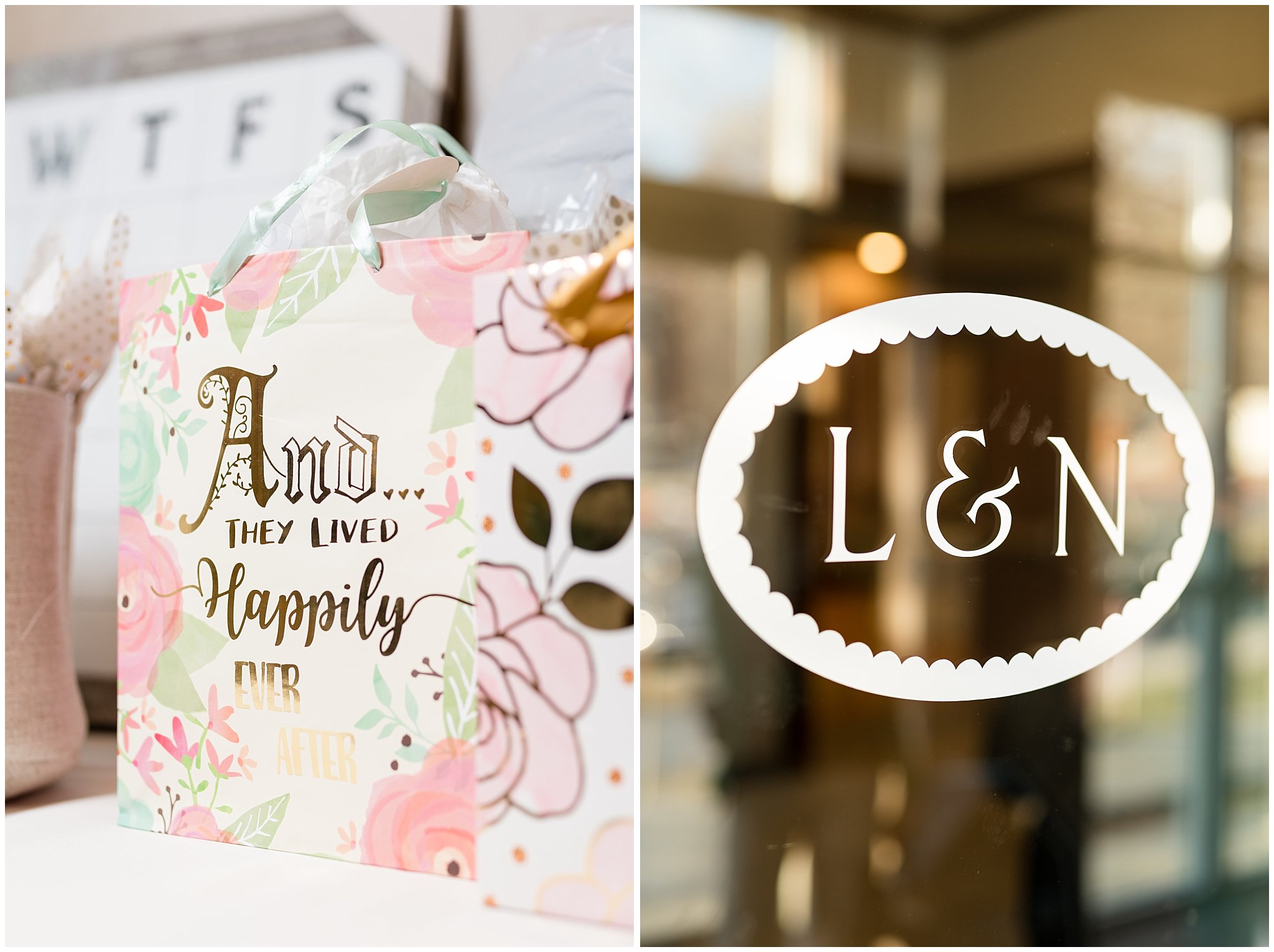 Window cling decals with bride and groom initials | Ogden Temple Wedding | Jessie and Dallin Photography
