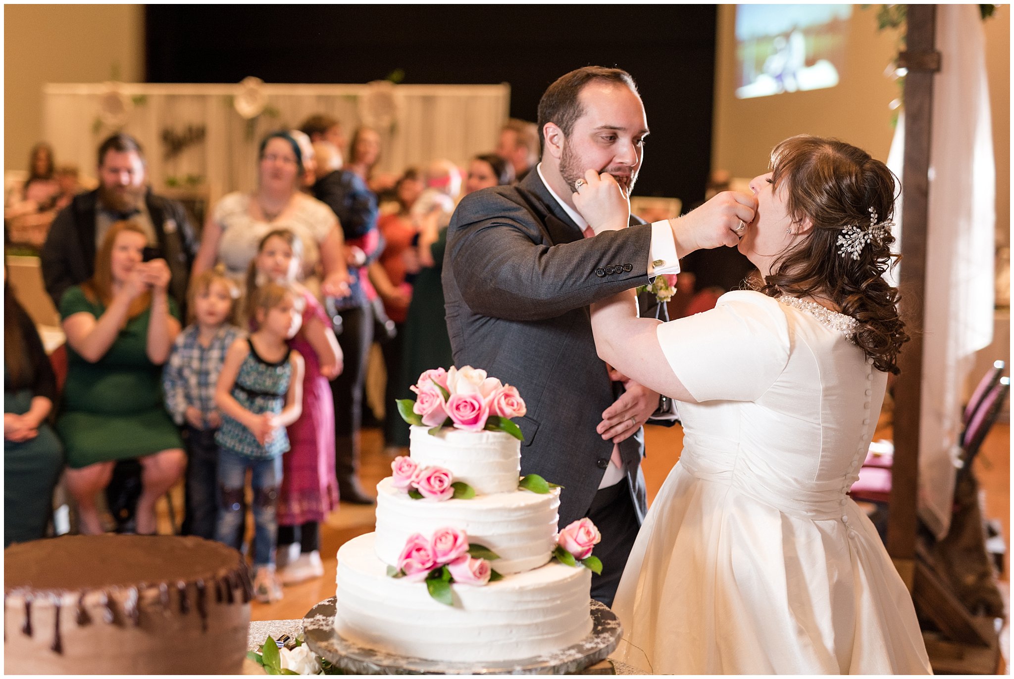 Cake cutting during reception | Ogden Temple Wedding | Jessie and Dallin Photography