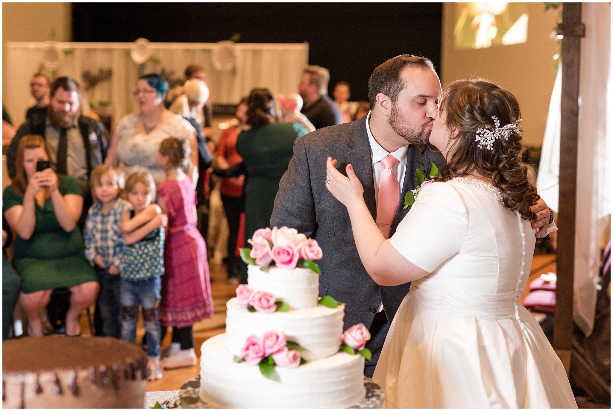 Cake cutting with friends and family | Ogden Temple Wedding | Jessie and Dallin Photography