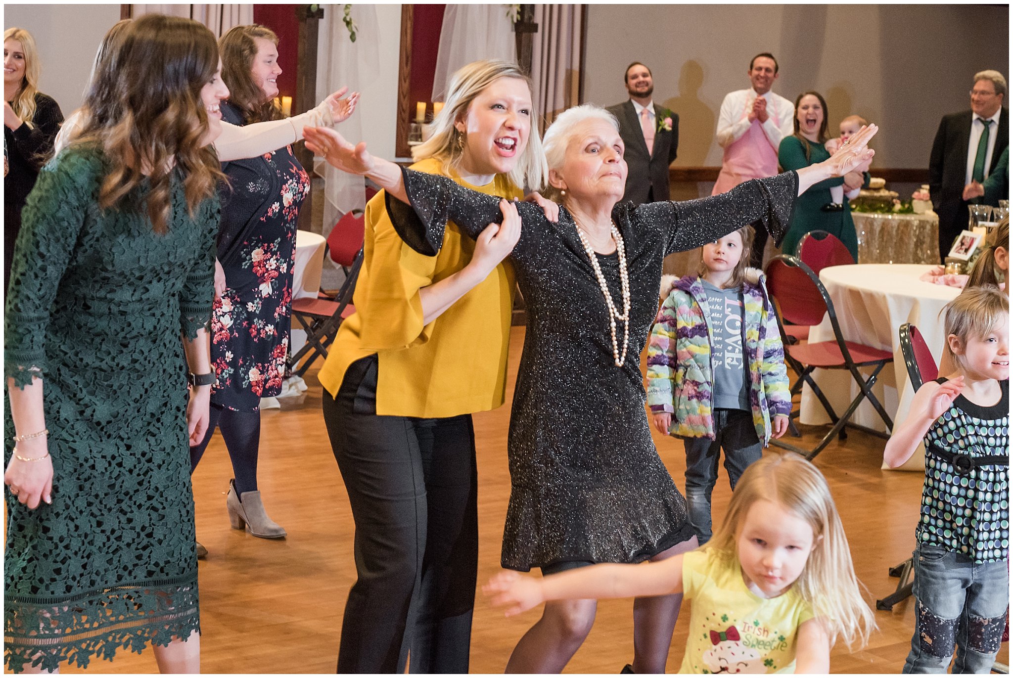 Bouquet toss reaction. Awesome reaction with grandma and guests before bouquet toss | Ogden Temple Wedding | Jessie and Dallin Photography