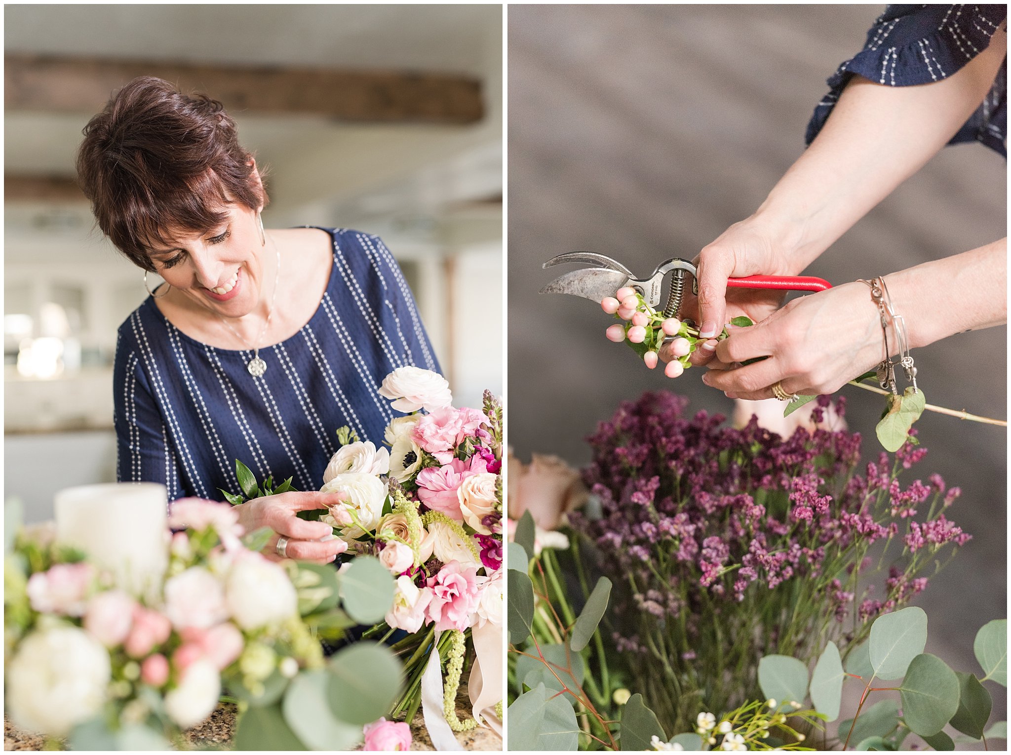 Florist adjusting and cutting flowers | Dancing Daisies Floral | Jessie and Dallin Photography