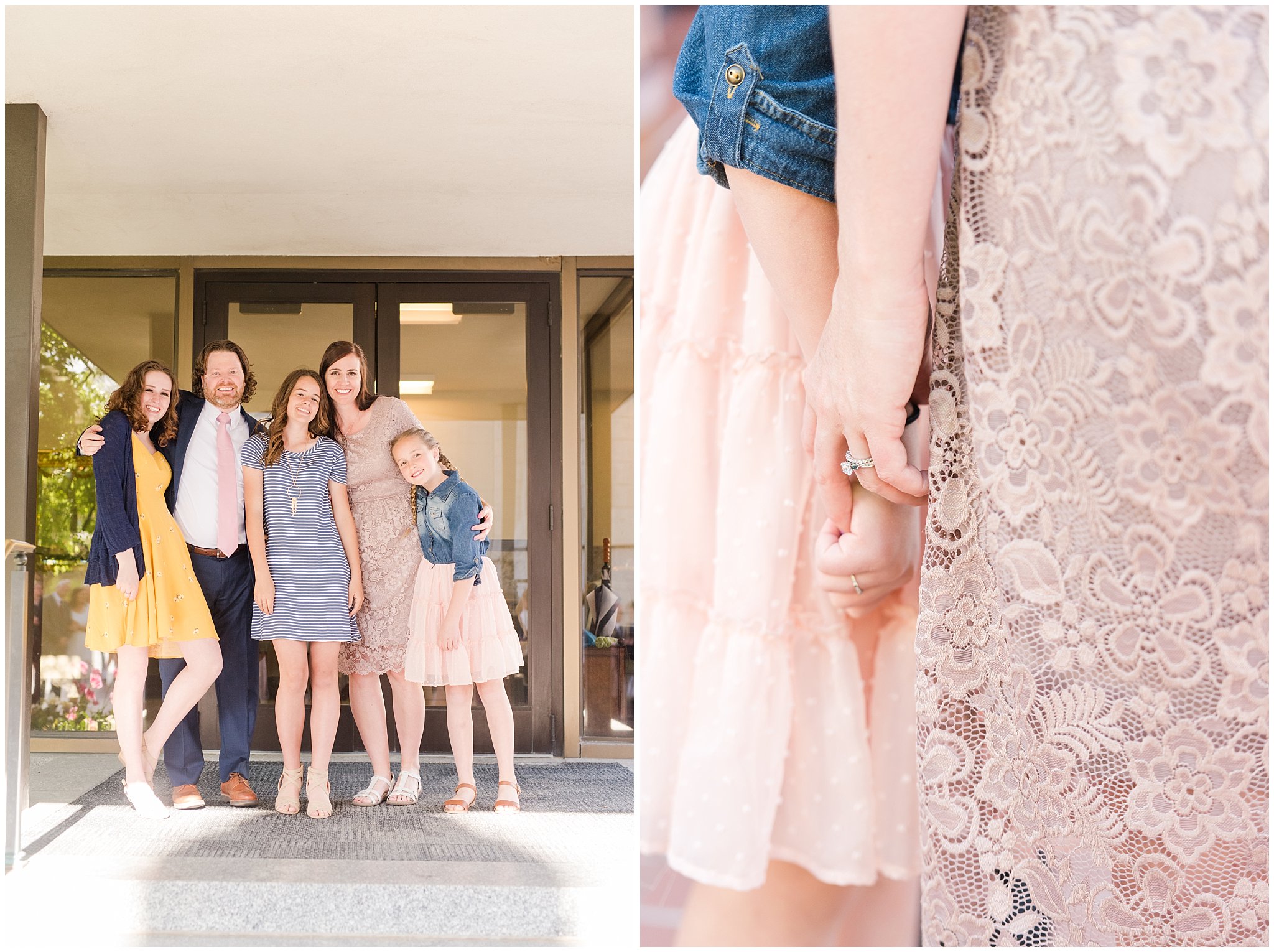 Family dressed up in blush, blue, and yellow after spring temple sealing | Sealing at the Salt Lake Temple and Grand America | Jessie and Dallin Photography