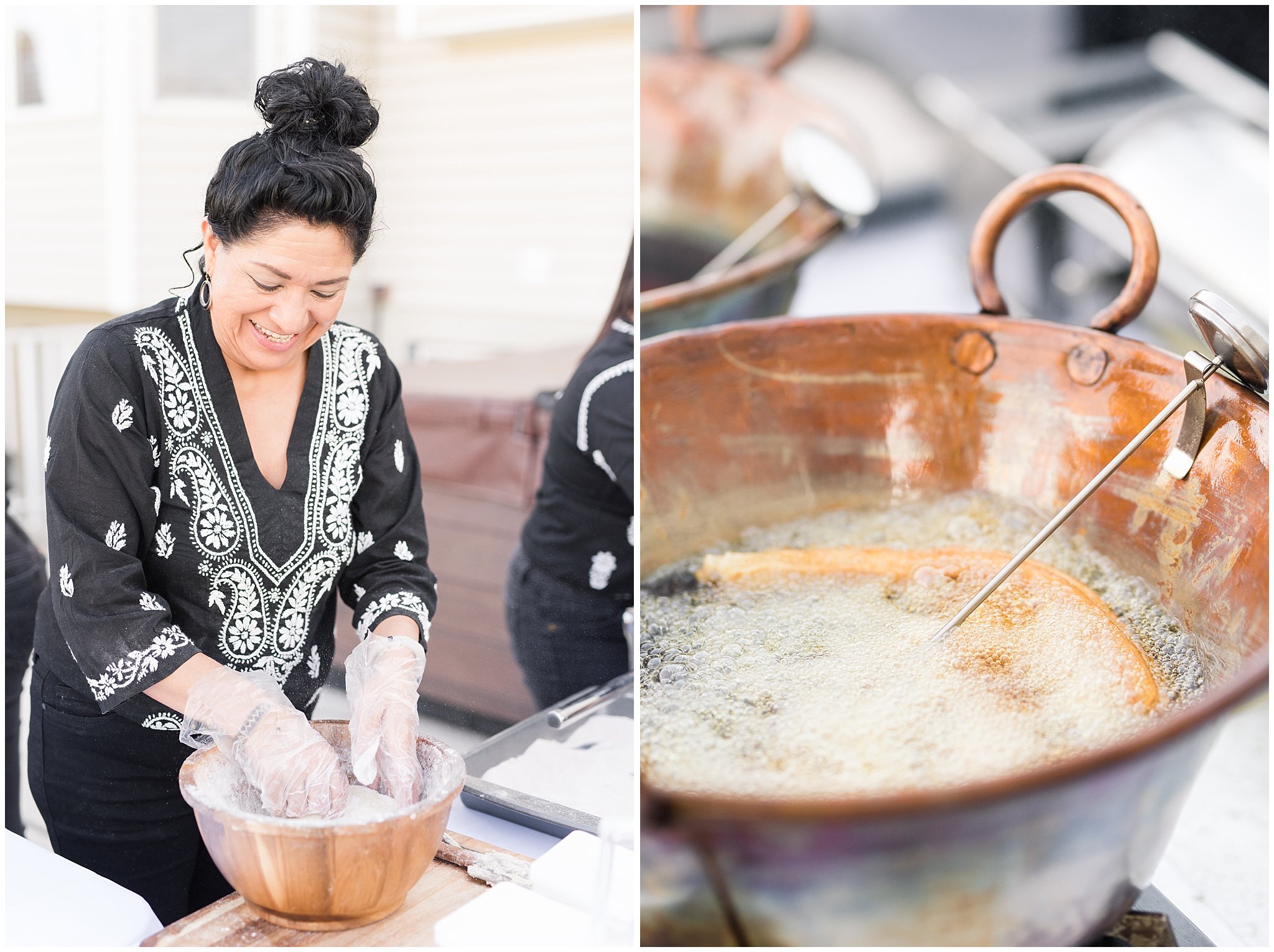 Churro cart at wedding | Backyard outdoor spring wedding with grey, blush, and light blue wedding colors | Spring Provo City Center Temple Wedding | Utah Wedding Photographers | Jessie and Dallin Photography