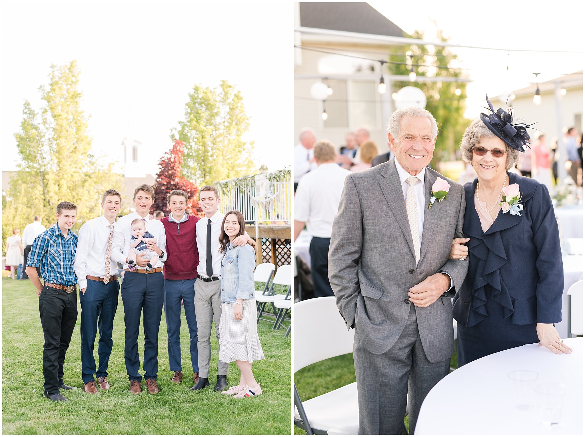 Wedding guests | Backyard outdoor spring wedding with grey, blush, and light blue wedding colors | Spring Provo City Center Temple Wedding | Utah Wedding Photographers | Jessie and Dallin Photography