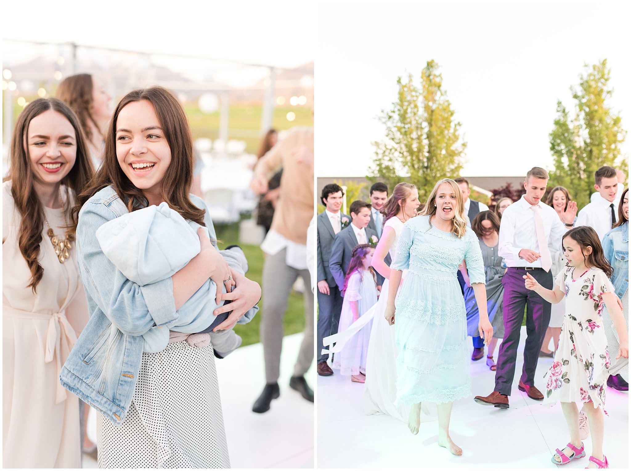 Fun backyard party dancing | Backyard outdoor spring wedding with grey, blush, and light blue wedding colors | Spring Provo City Center Temple Wedding | Utah Wedding Photographers | Jessie and Dallin Photography