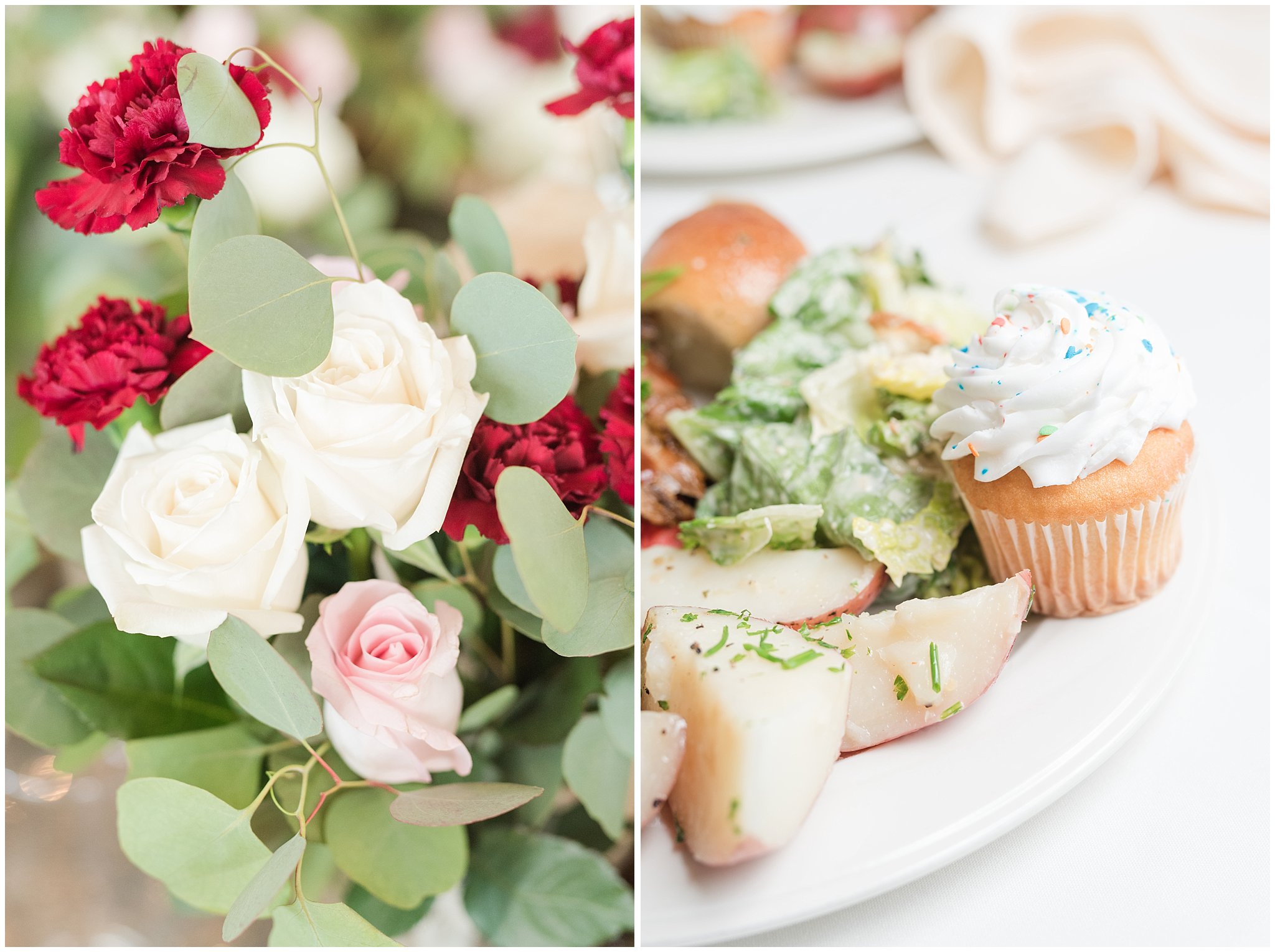 Wedding florals and cupcakes, food | Grey, Burgundy, and Gold Wedding | Draper Temple and South Mountain Wedding | Utah Wedding Photographers | Jessie and Dallin Photography