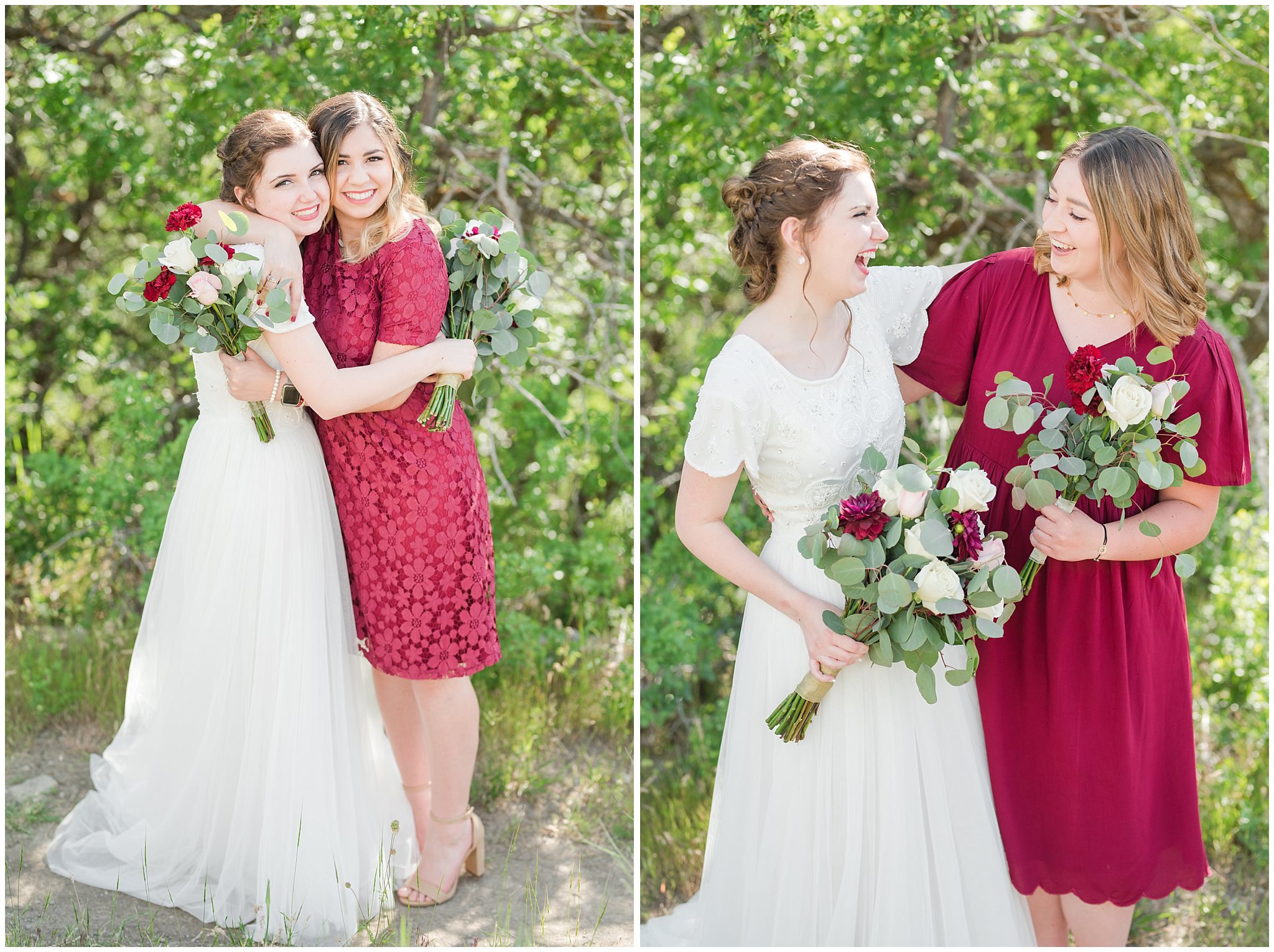 Bridal Party with bouquets | Grey, Burgundy, and Gold Wedding | Draper Temple and South Mountain Wedding | Utah Wedding Photographers | Jessie and Dallin Photography