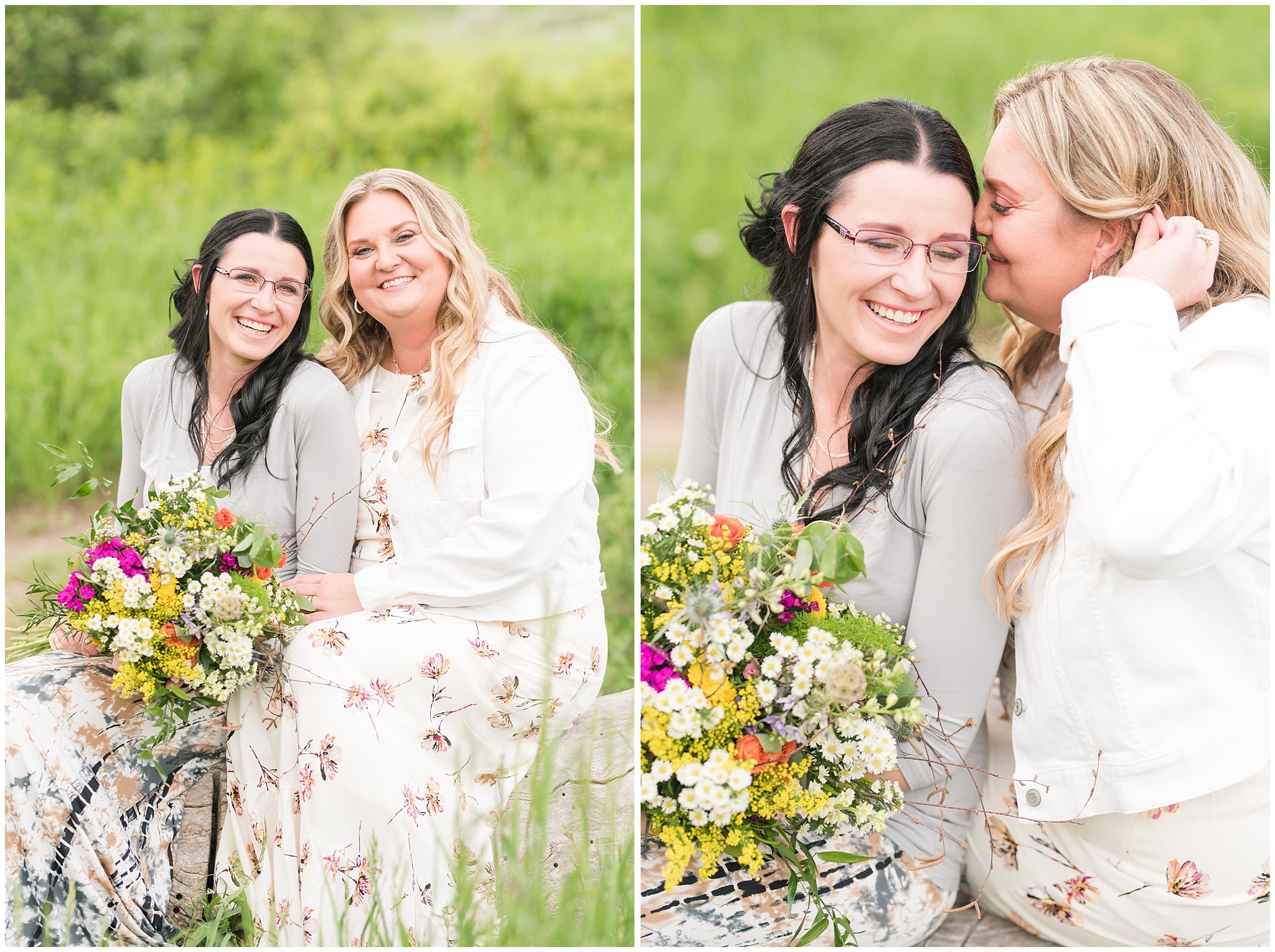 Couple in the woods with bouquet | Summer Mountain Engagement | Jessie and Dallin Photography