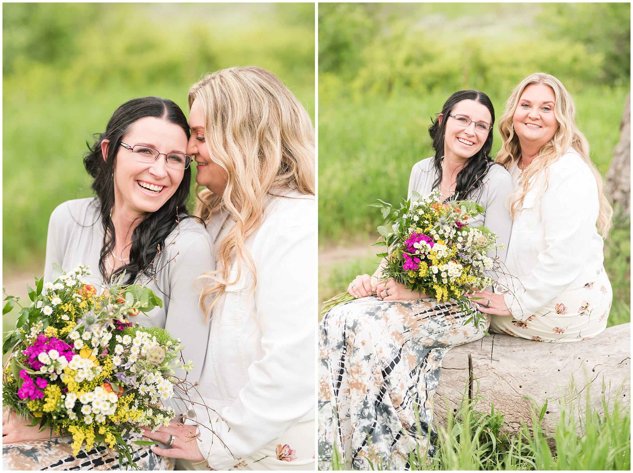 Couple in the woods with bouquet | Summer Mountain Engagement | Jessie and Dallin Photography