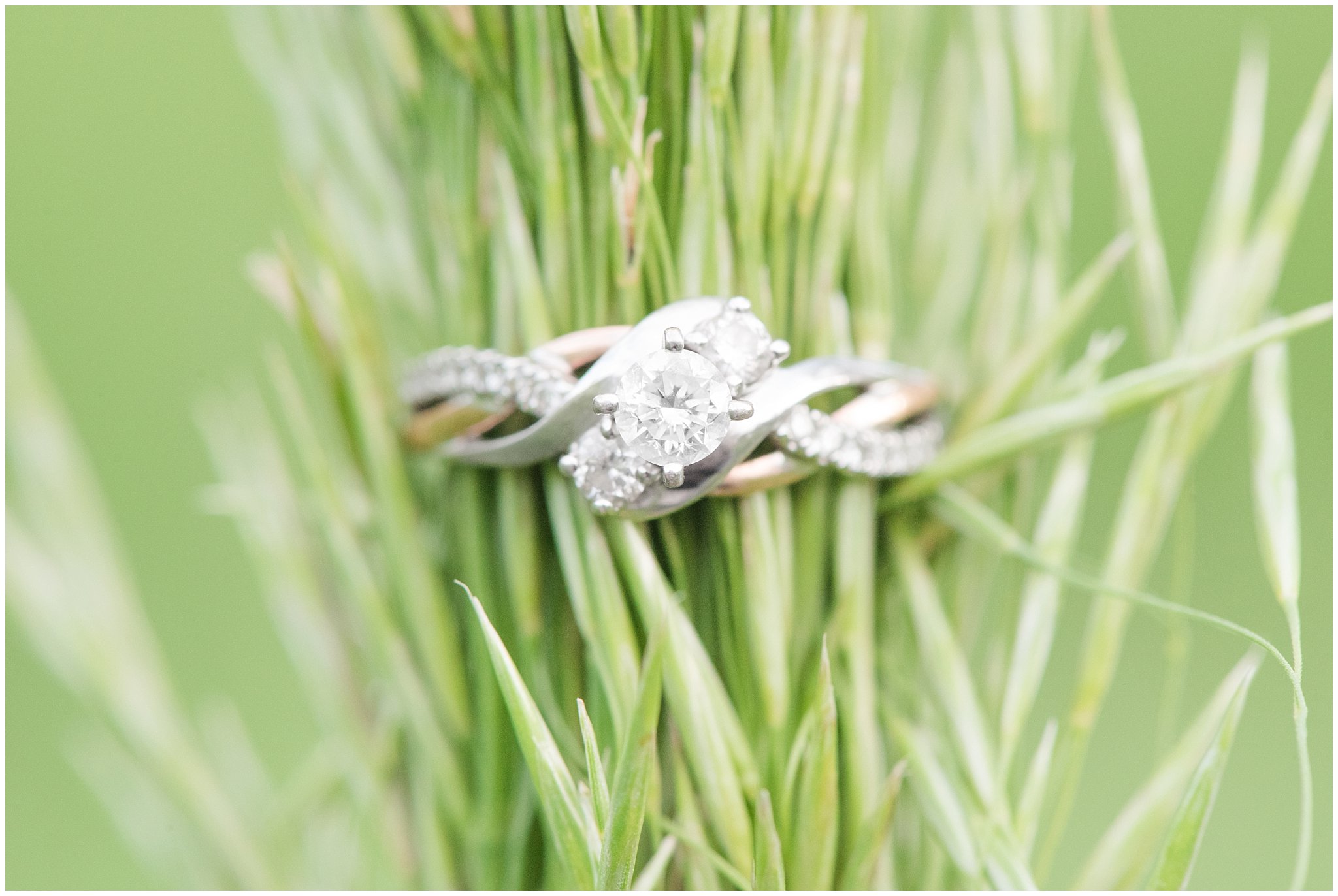 Engagement ring with two tone metals in a wooded meadow | Trapper's Loop Mountain Engagement | Utah Mountain Engagement Session | Jessie and Dallin Photography