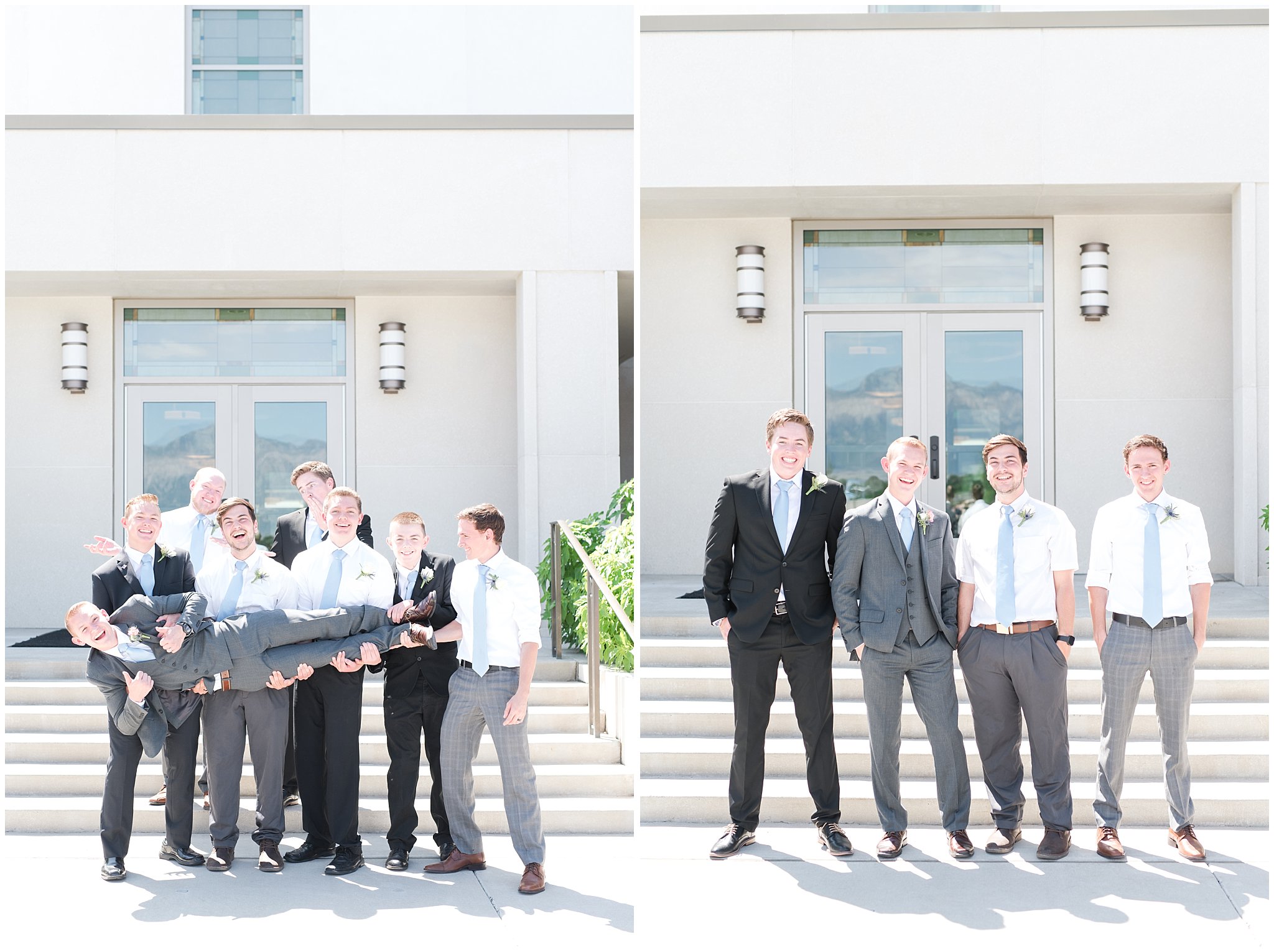 Groomsmen with light blue ties | Ogden Temple Summer Wedding | Jessie and Dallin Photography