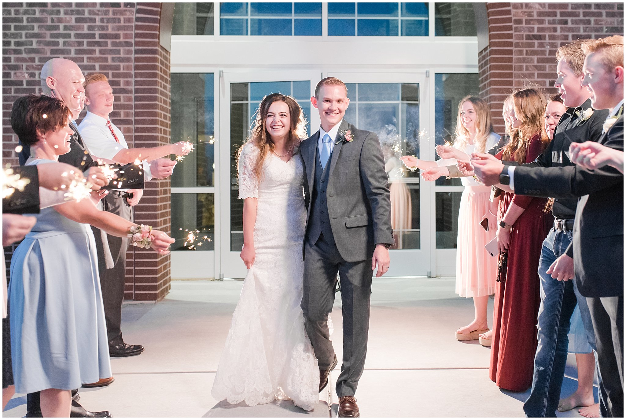 Bride and groom during sparkler exit | Utah wedding reception | Jessie and Dallin Photography