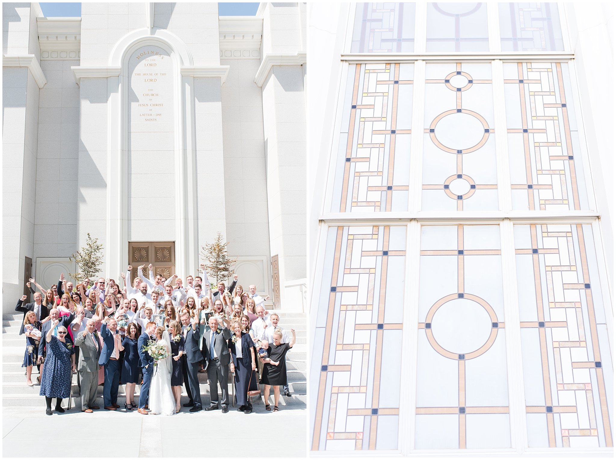 Family portraits and cheer and kiss at the temple | Bountiful Temple Wedding and Oak Hills Reception | Jessie and Dallin Photography