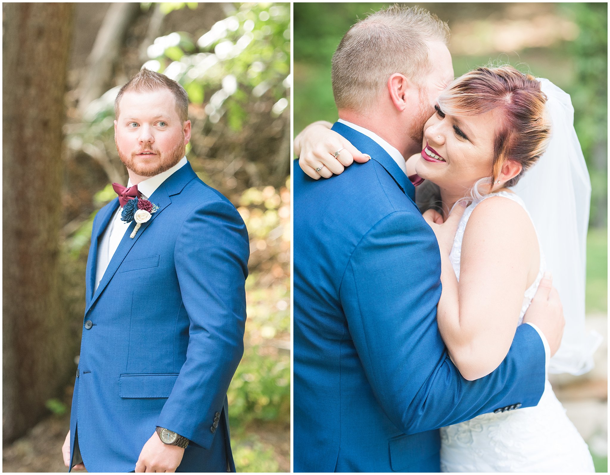 Bride and groom share a first look before ceremony | Log Haven Summer Mountain Wedding | Jessie and Dallin Photography