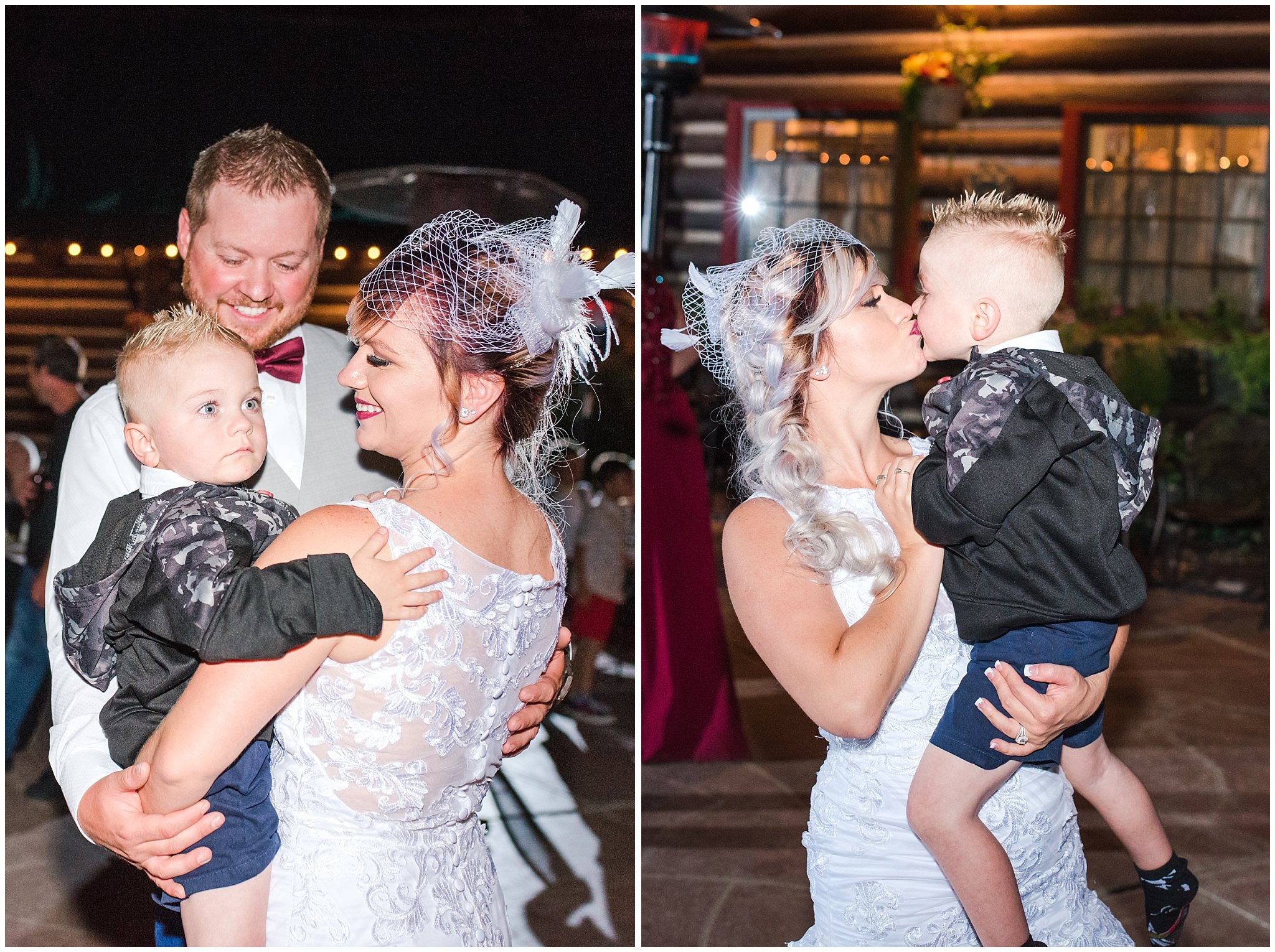 Bride and groom dance with young son during wedding reception | Log Haven Summer Mountain Wedding | Jessie and Dallin Photography