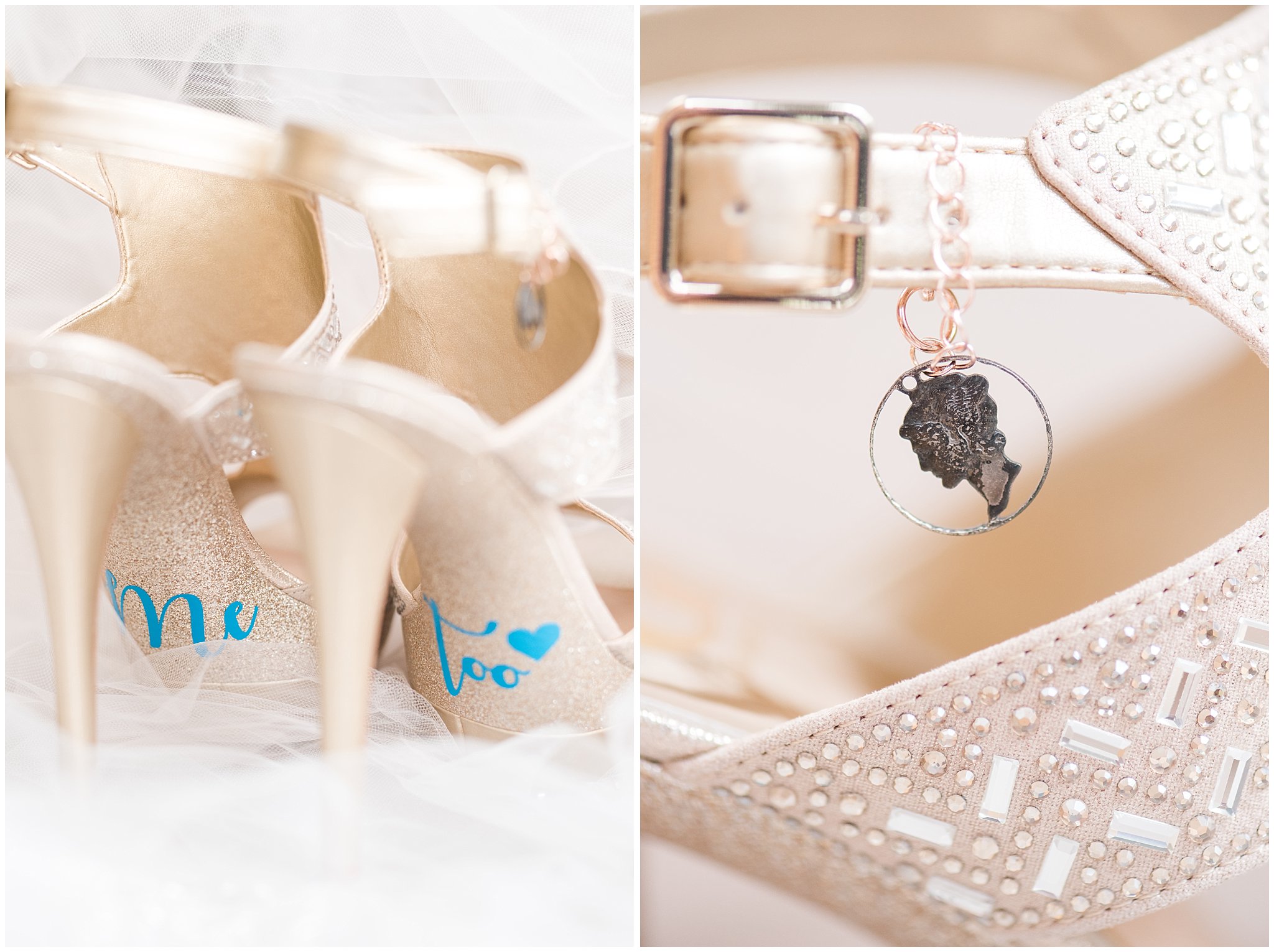 Bride's wedding shoes with words on the bottom | Jessie and Dallin Photography
