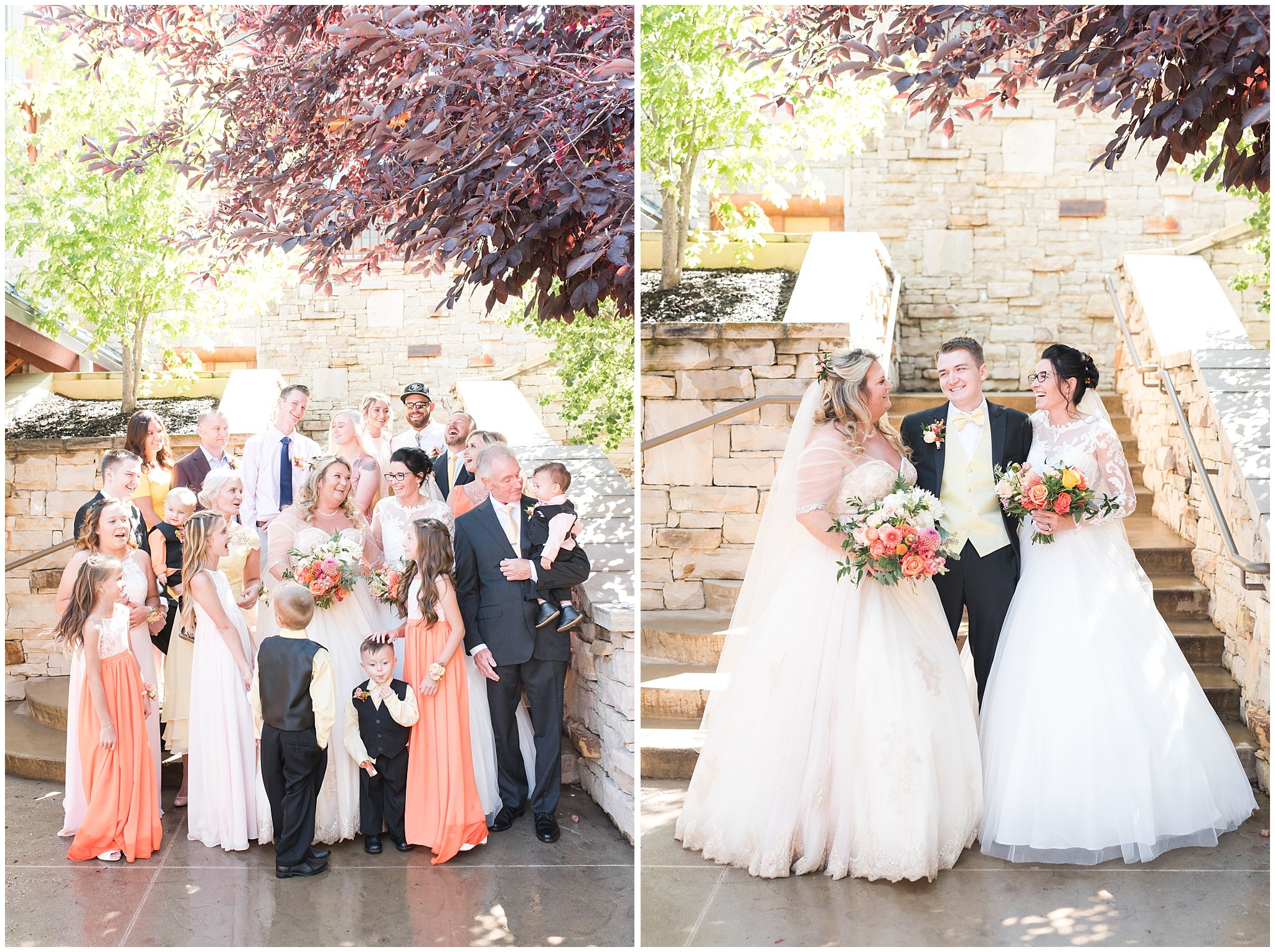 Wedding day family portraits during butterfly wedding with sunset colors | Park City Wedding at the Hyatt Centric | Jessie and Dallin Photography