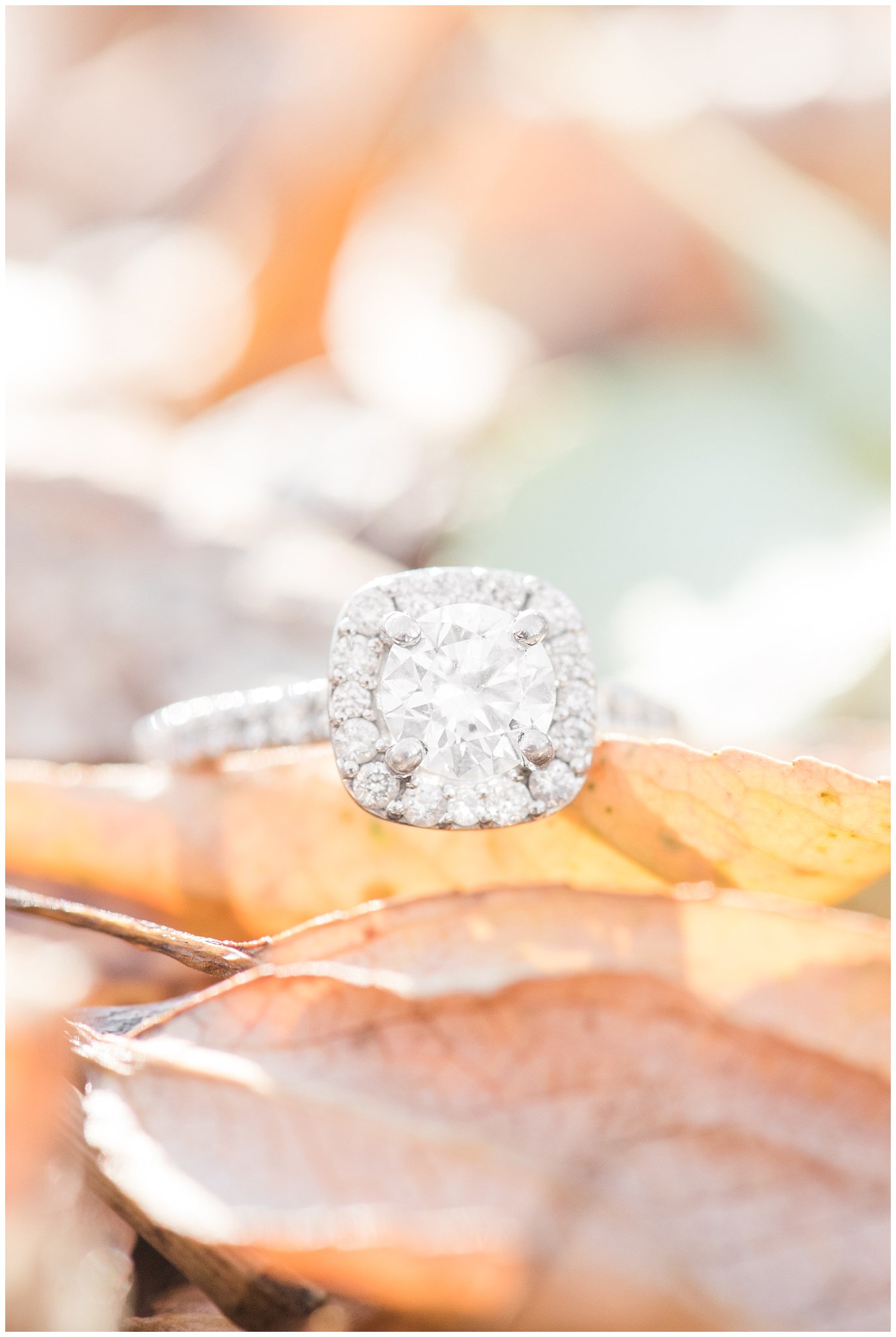 Engagement ring on fall leaves | A Classic Snowbasin Fall Engagement Session | Jessie and Dallin Photography