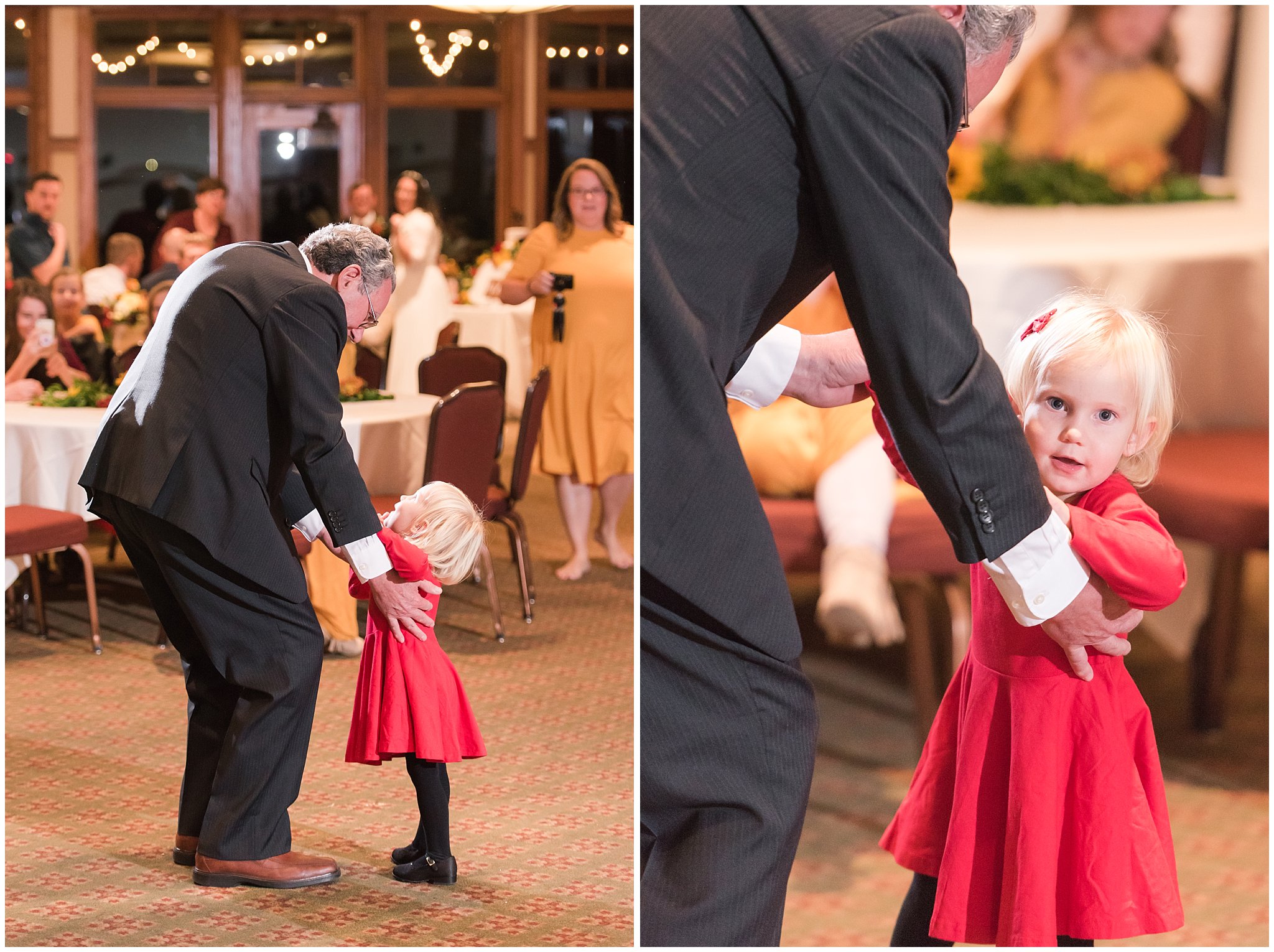 Grandpa and granddaughter cute dance at Logan Country Club | Logan Temple Fall Wedding and Logan Country Club Reception | Jessie and Dallin Photography