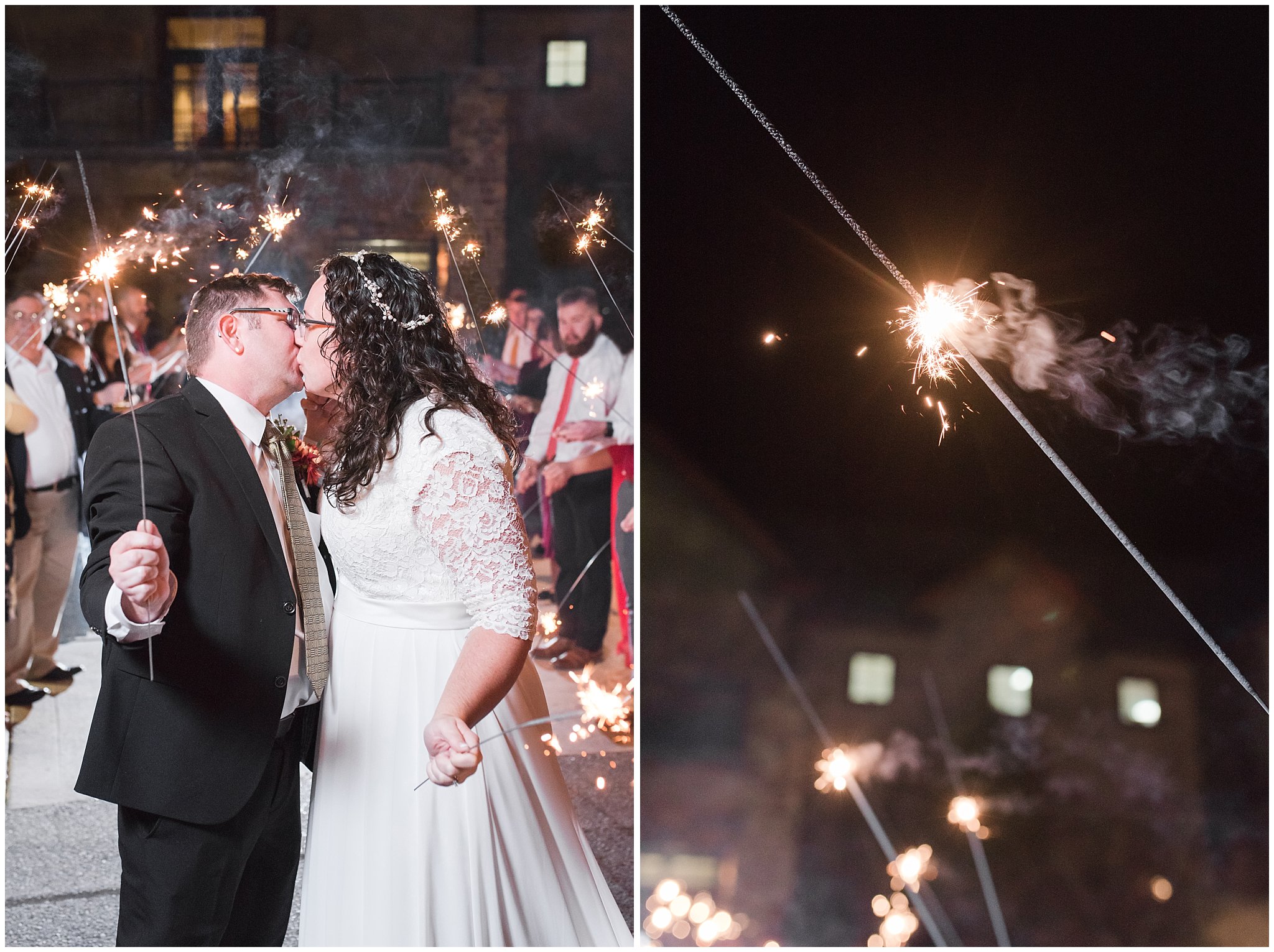 Sparkler exit sendoff with bride and groom at Logan Country Club | Logan Temple Fall Wedding and Logan Country Club Reception | Jessie and Dallin Photography