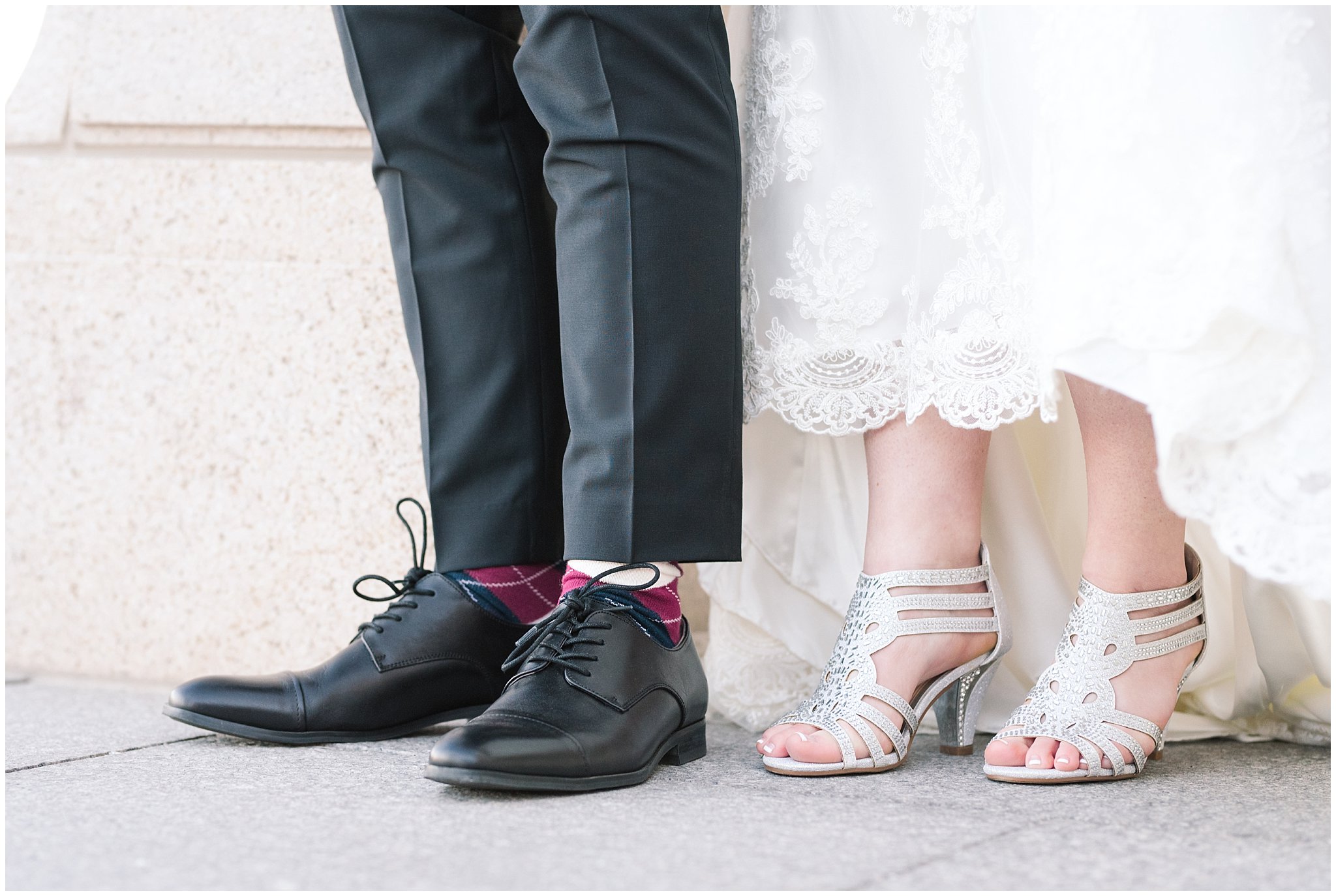 Bride and groom shoe details for winter wedding | oquirrh mountain temple winter formal session | Jessie and Dallin Photography