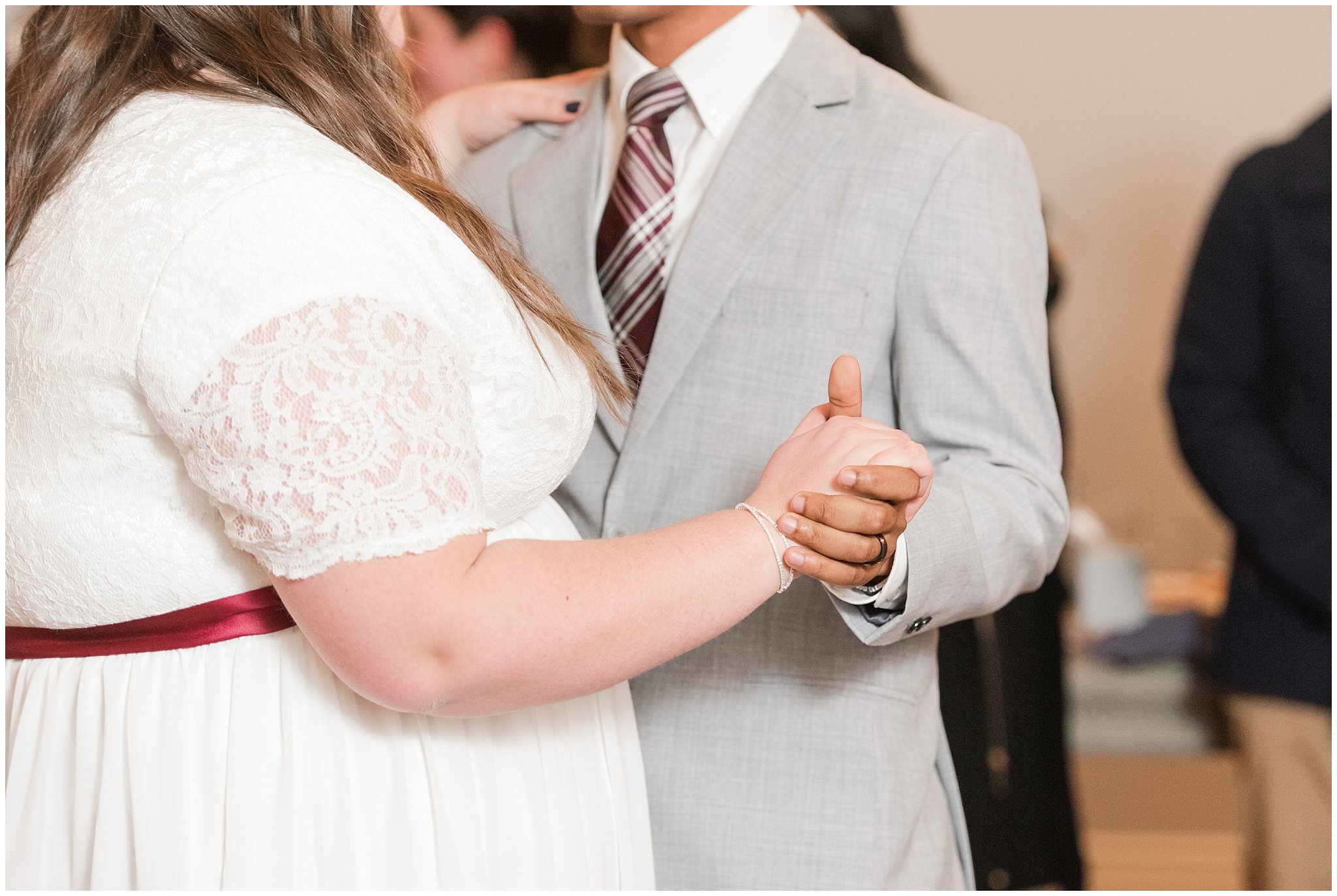 Bride and groom dancing at in home reception | Jordan River Temple Winter wedding and reception | Jessie and Dallin Photography