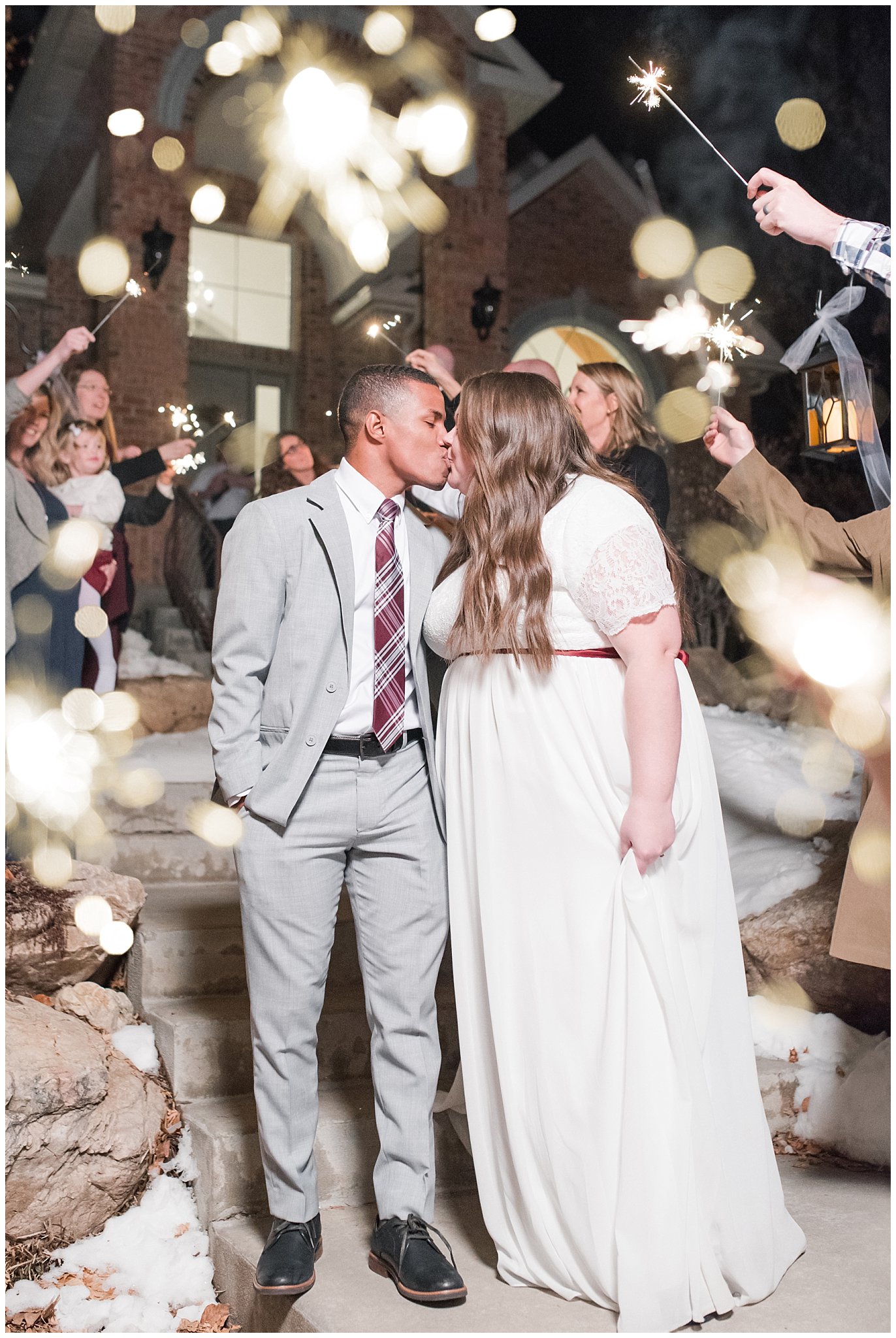 Sparkler wedding exit and sendoff | Jordan River Temple Winter wedding and reception | Jessie and Dallin Photography